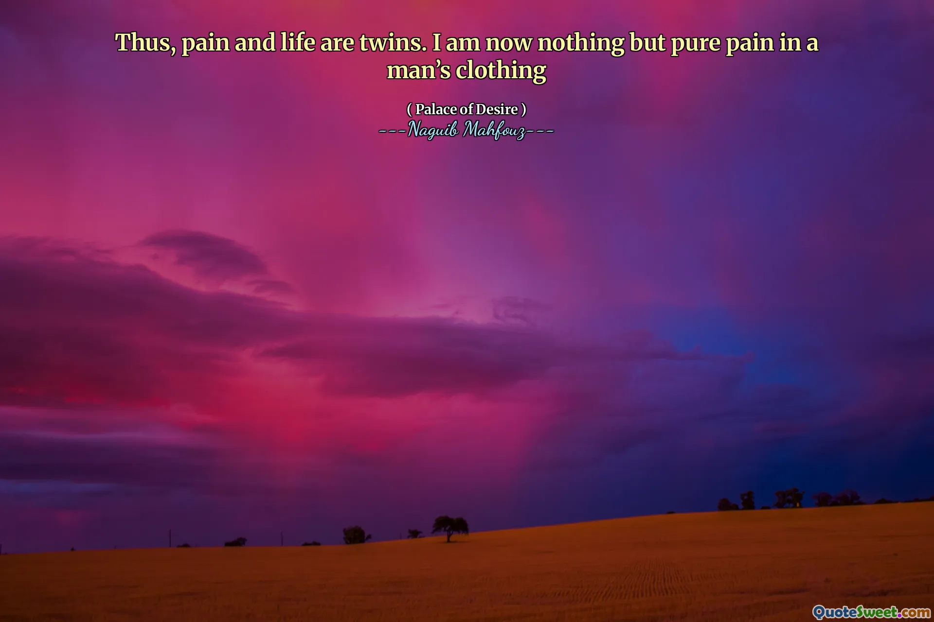 Jadi, rasa sakit dan kehidupan adalah kembar. Saya sekarang tidak lain adalah rasa sakit murni dalam pakaian pria