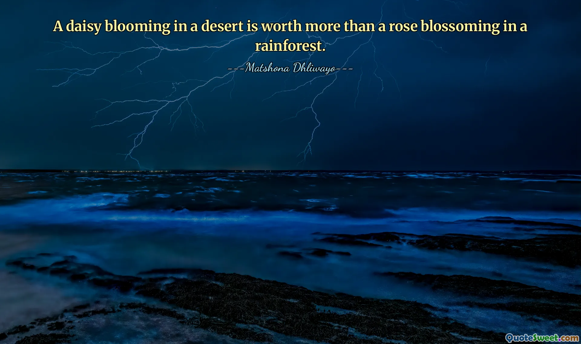 A daisy blooming in a desert is worth more than a rose blossoming in a rainforest.