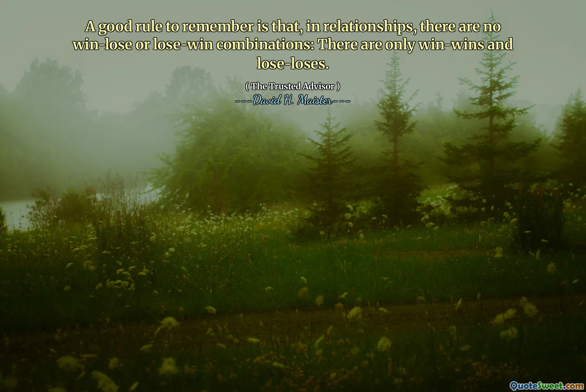 值得记住的一个好的规则是，在人际关系中，没有赢得失利或输掉比赛的组合：只有双赢，输了失败。