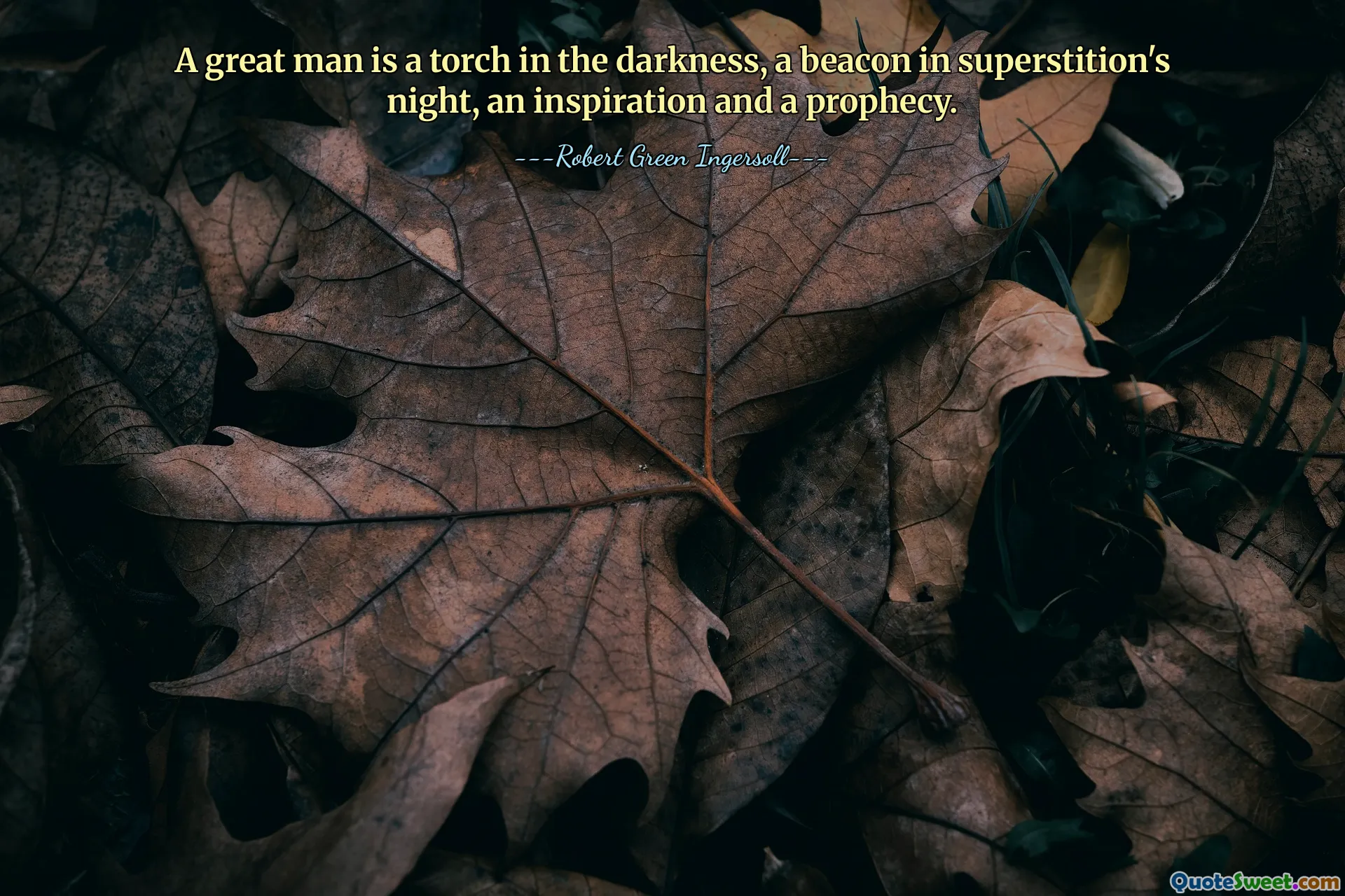 En stor mann er en fakkel i mørket, et fyrtårn i overtroens natt, en inspirasjon og en profeti.