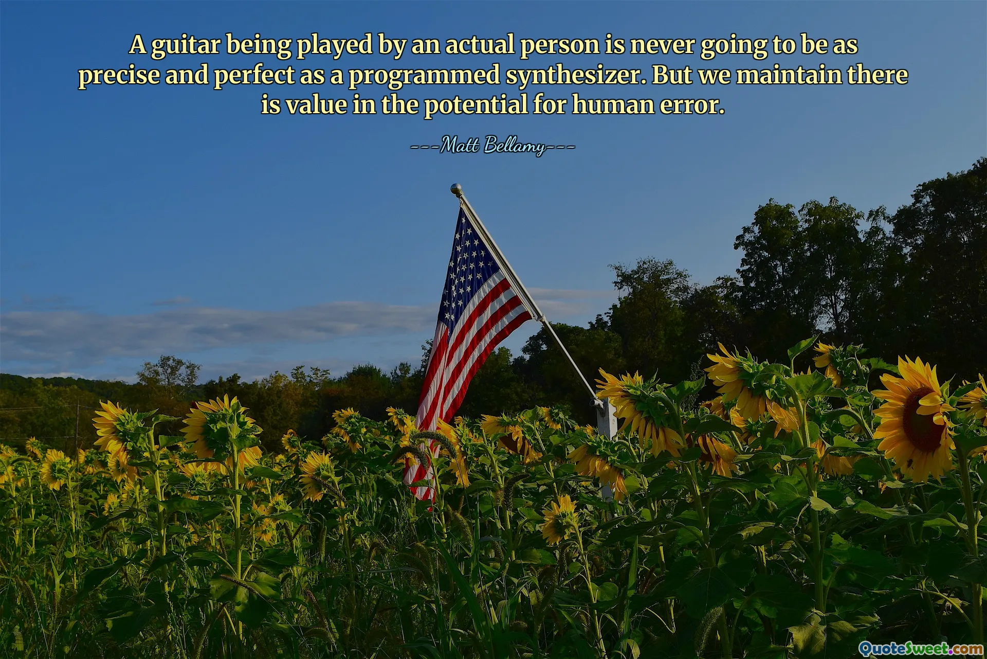 A guitar being played by an actual person is never going to be as precise and perfect as a programmed synthesizer. But we maintain there is value in the potential for human error.