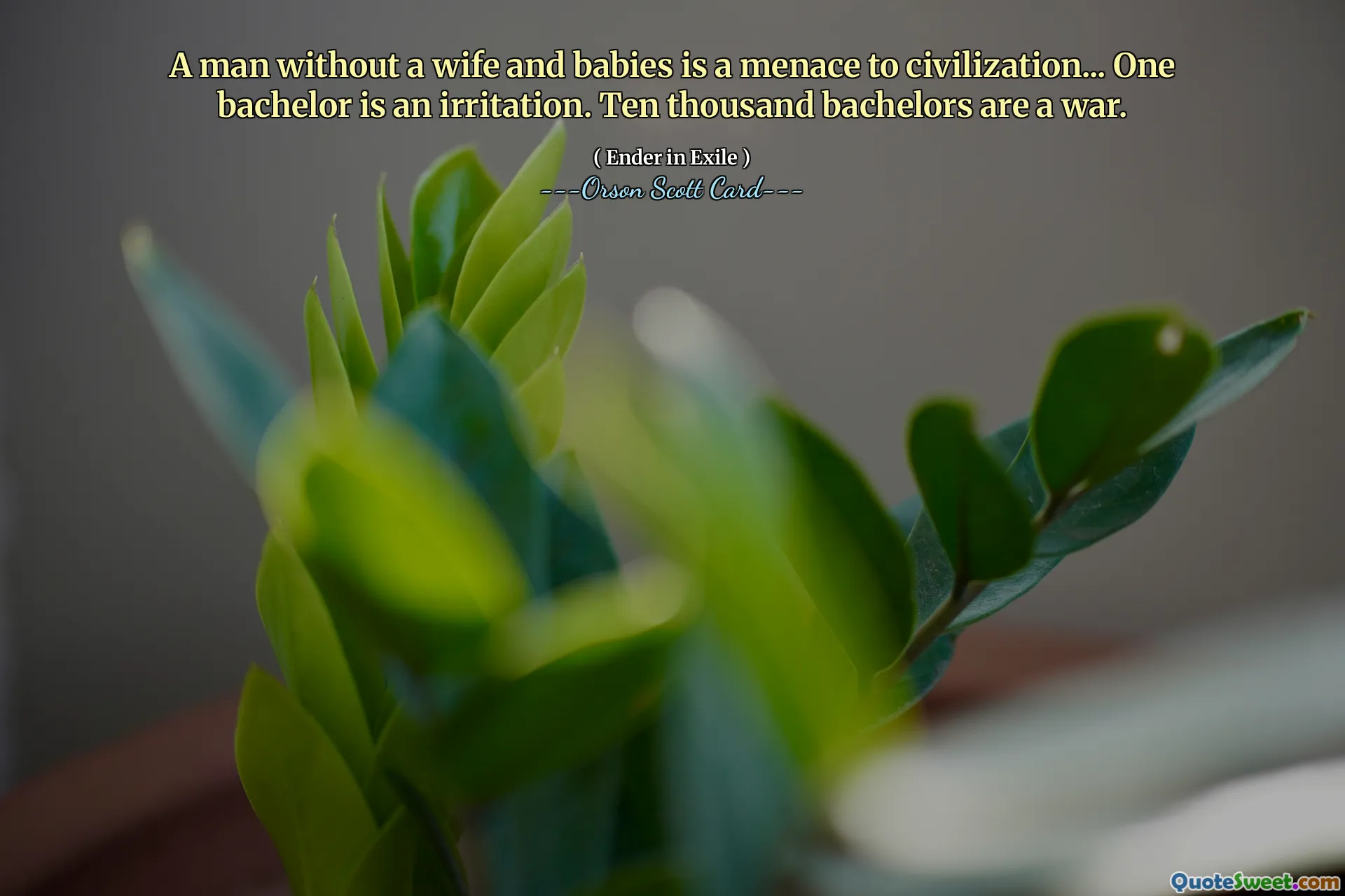 Un uomo senza moglie e senza figli è una minaccia per la civiltà... Uno scapolo è irritante. Diecimila scapoli sono una guerra.