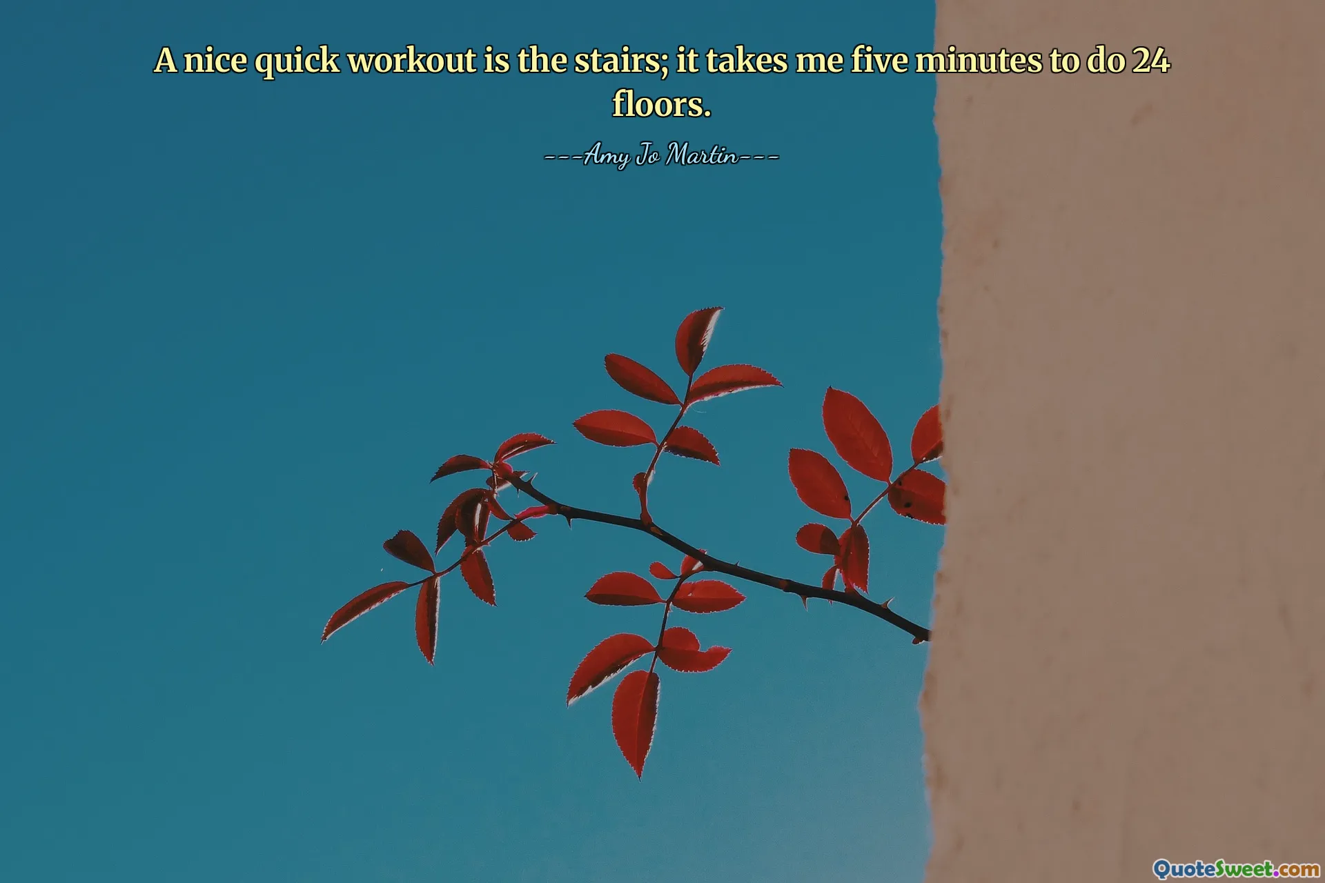 A nice quick workout is the stairs; it takes me five minutes to do 24 floors.