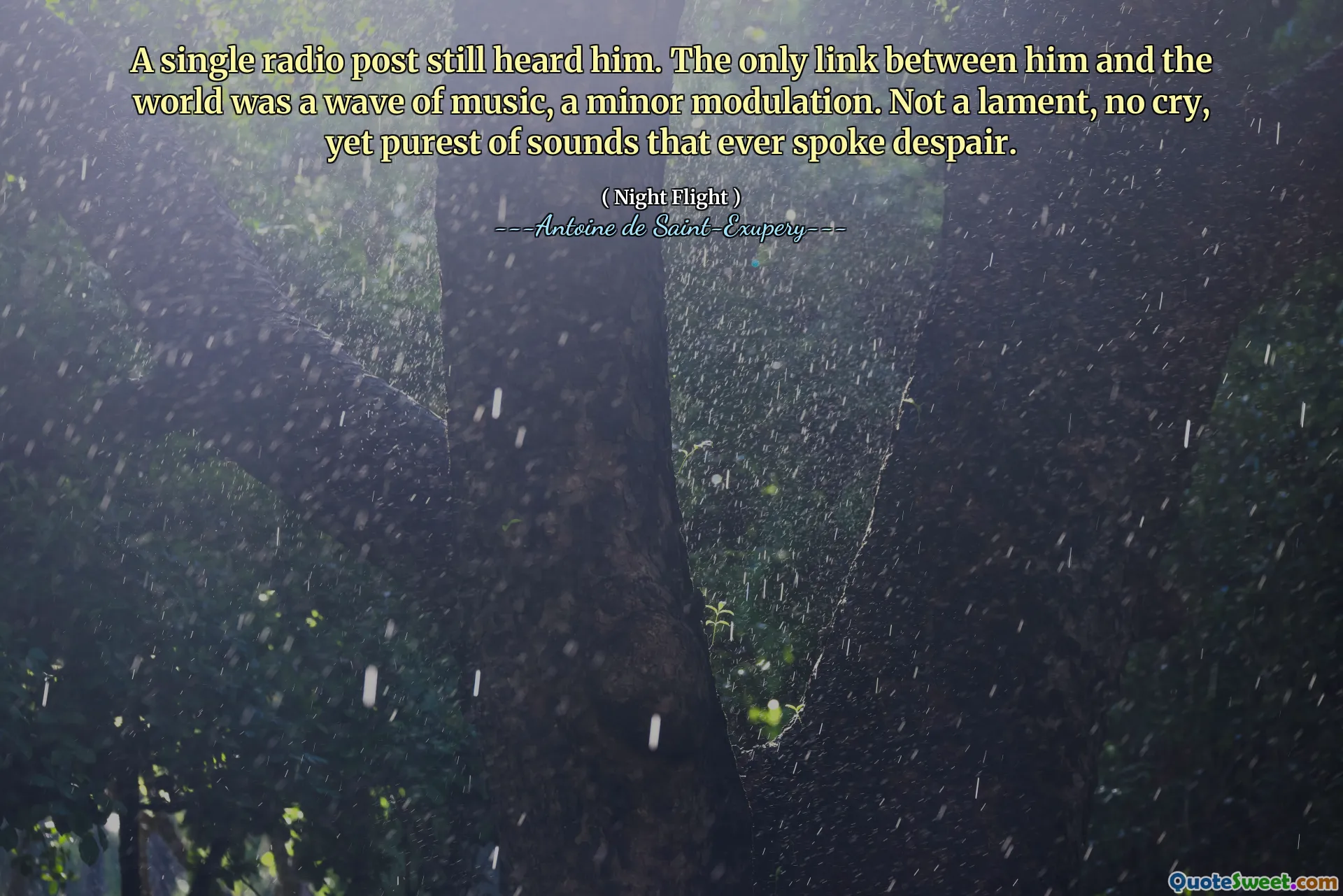 A single radio post still heard him. The only link between him and the world was a wave of music, a minor modulation. Not a lament, no cry, yet purest of sounds that ever spoke despair.