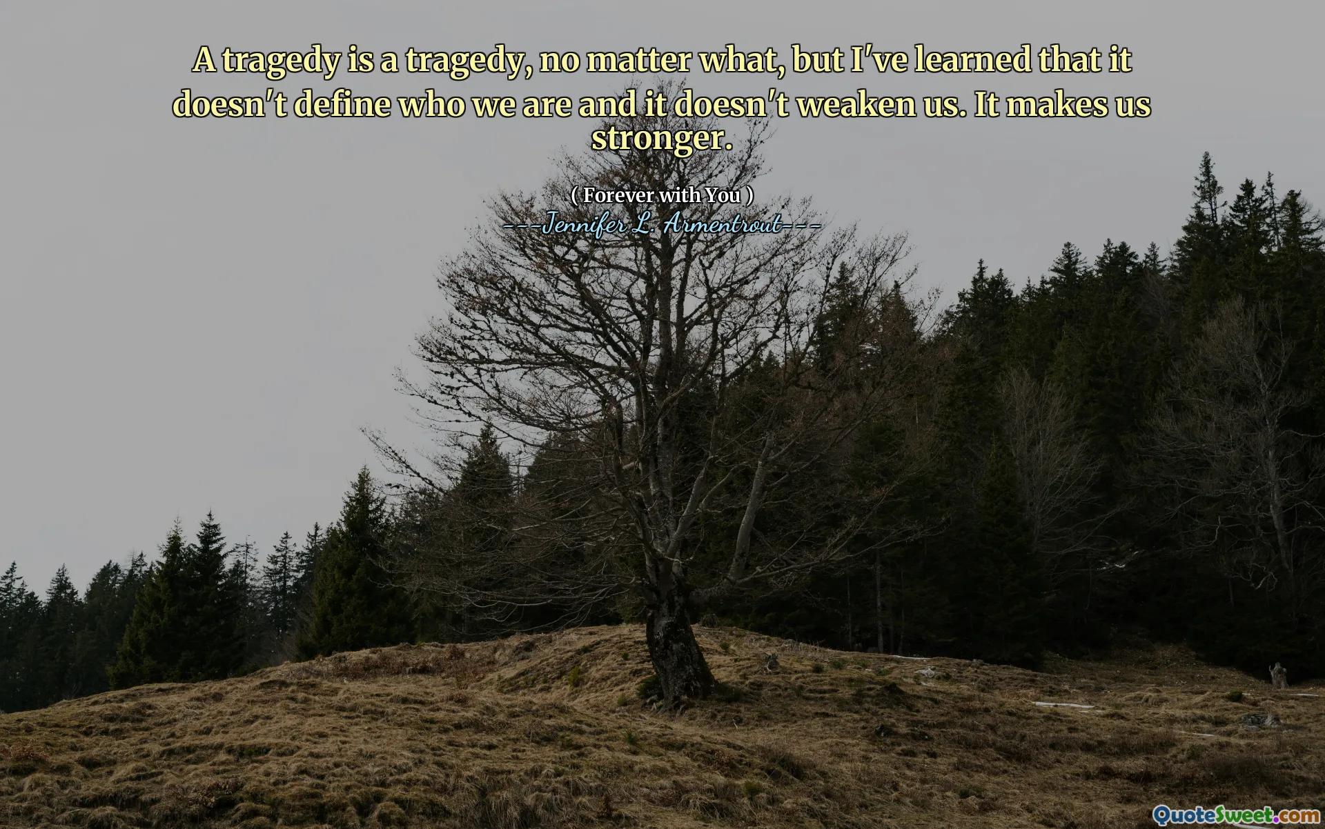 A tragedy is a tragedy, no matter what, but I've learned that it doesn't define who we are and it doesn't weaken us. It makes us stronger.