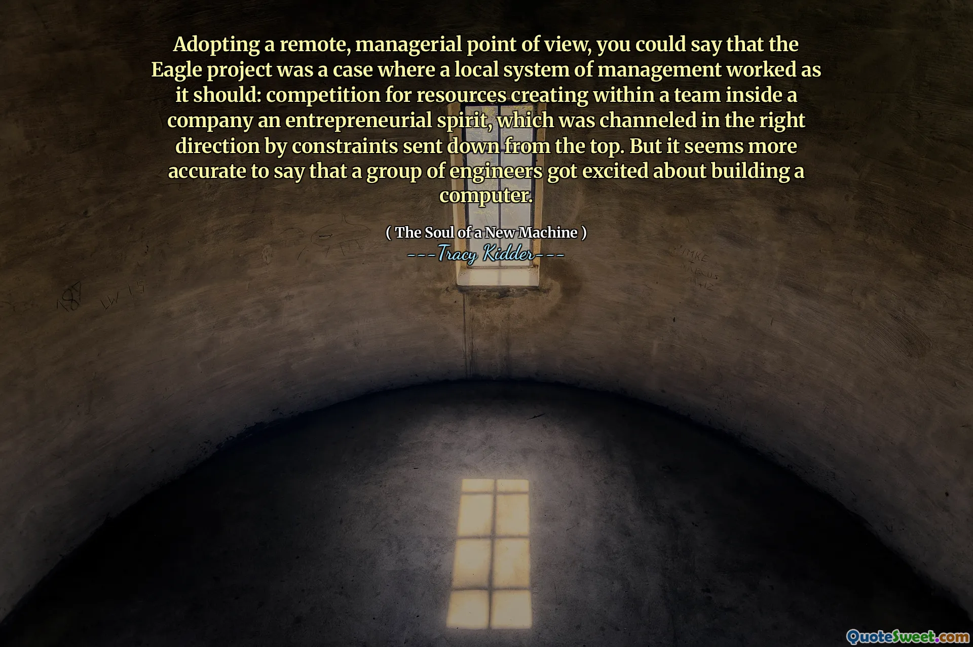 Adopting a remote, managerial point of view, you could say that the Eagle project was a case where a local system of management worked as it should: competition for resources creating within a team inside a company an entrepreneurial spirit, which was channeled in the right direction by constraints sent down from the top. But it seems more accurate to say that a group of engineers got excited about building a computer.