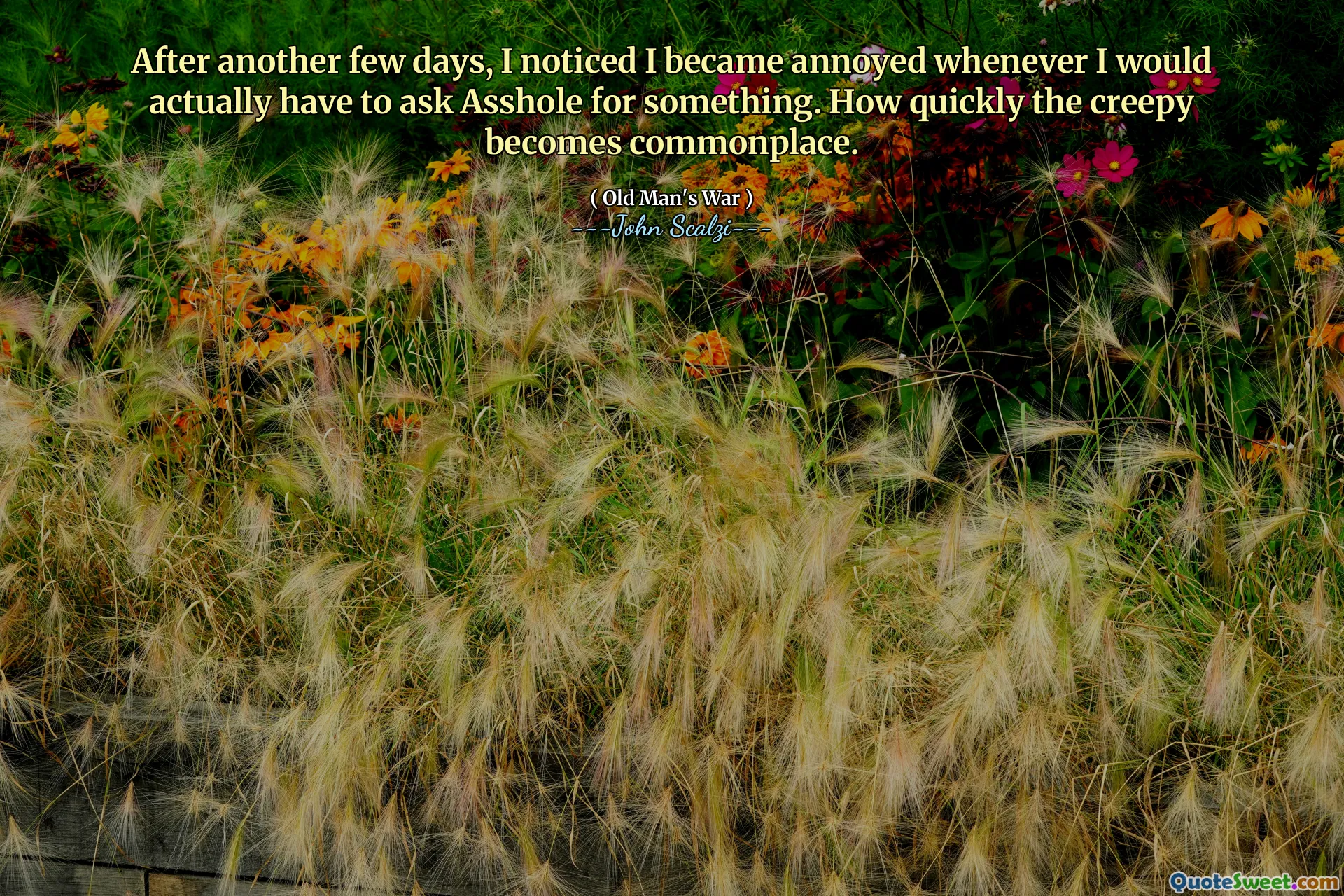 After another few days, I noticed I became annoyed whenever I would actually have to ask Asshole for something. How quickly the creepy becomes commonplace.