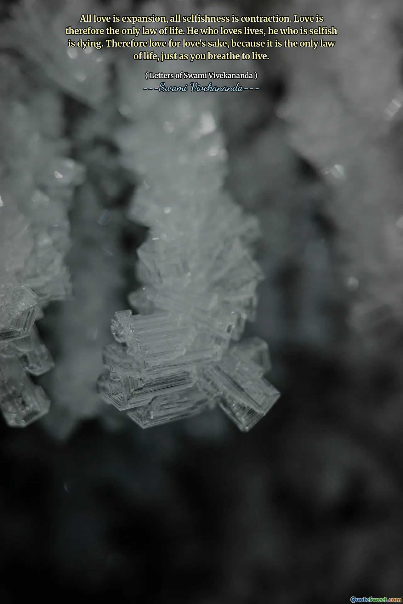 All love is expansion, all selfishness is contraction. Love is therefore the only law of life. He who loves lives, he who is selfish is dying. Therefore love for love's sake, because it is the only law of life, just as you breathe to live.