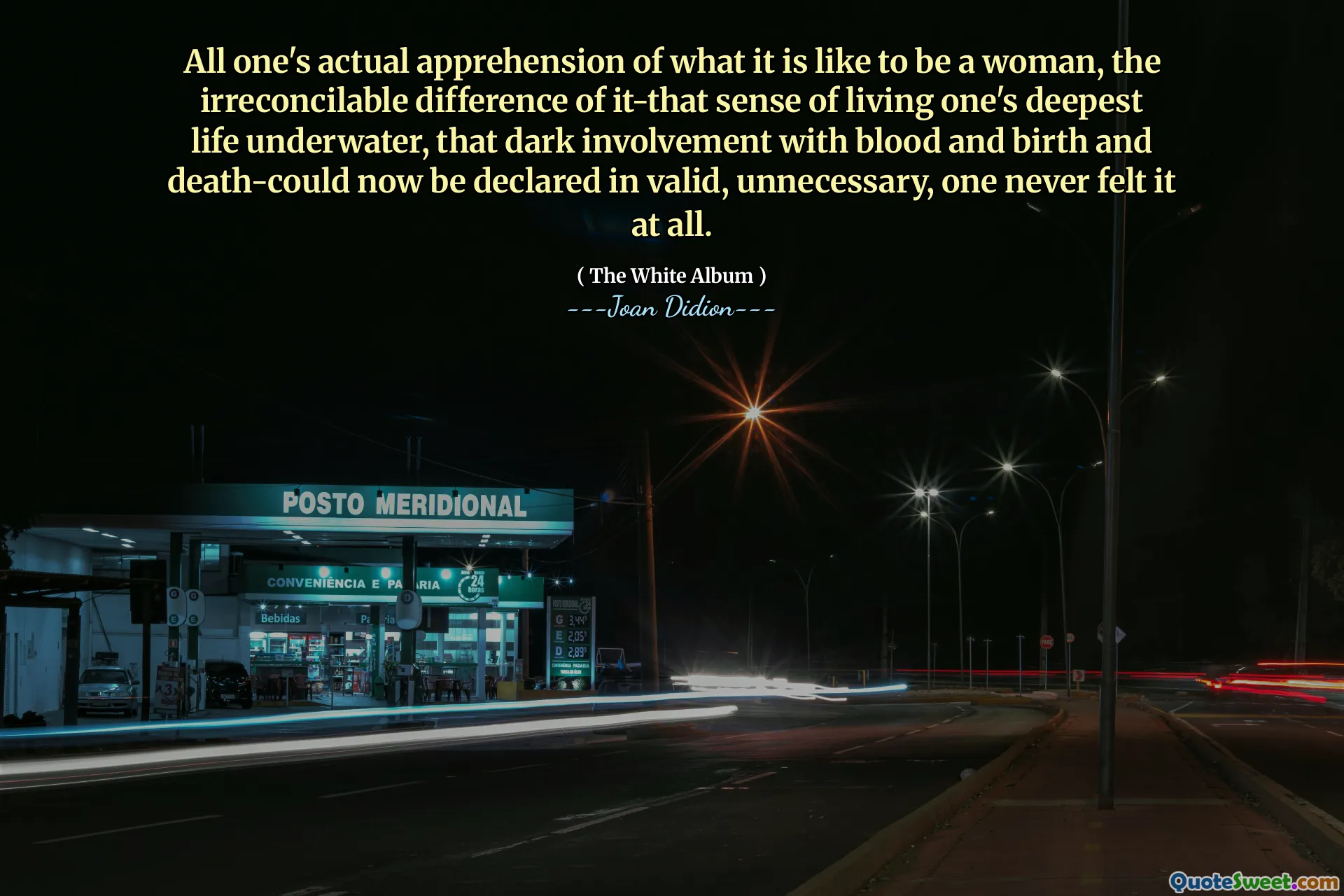 All one's actual apprehension of what it is like to be a woman, the irreconcilable difference of it-that sense of living one's deepest life underwater, that dark involvement with blood and birth and death-could now be declared in valid, unnecessary, one never felt it at all.
