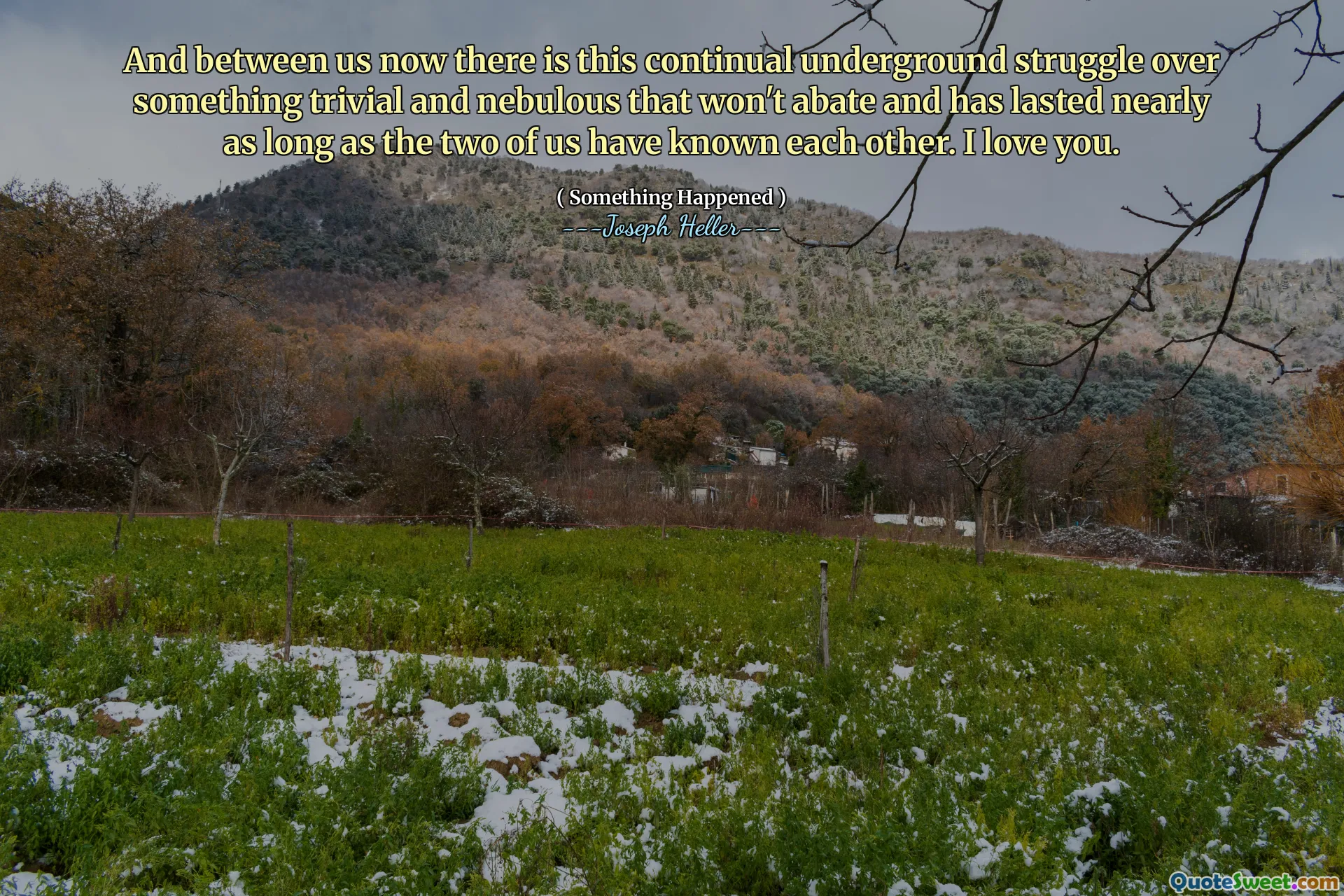 Și între noi acum există această luptă continuă subterană pentru ceva banal și nebulos care nu se va abate și a durat aproape atâta timp cât noi doi ne -am cunoscut. Te iubesc.
