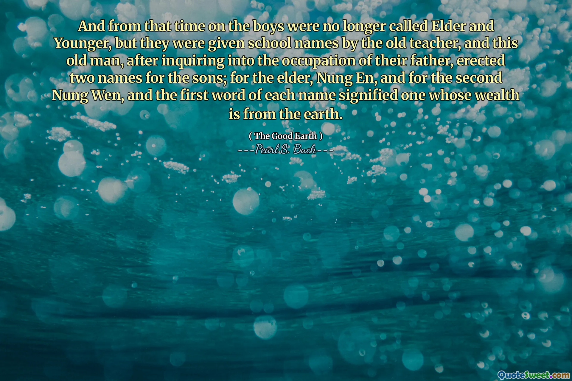 And from that time on the boys were no longer called Elder and Younger, but they were given school names by the old teacher, and this old man, after inquiring into the occupation of their father, erected two names for the sons; for the elder, Nung En, and for the second Nung Wen, and the first word of each name signified one whose wealth is from the earth.