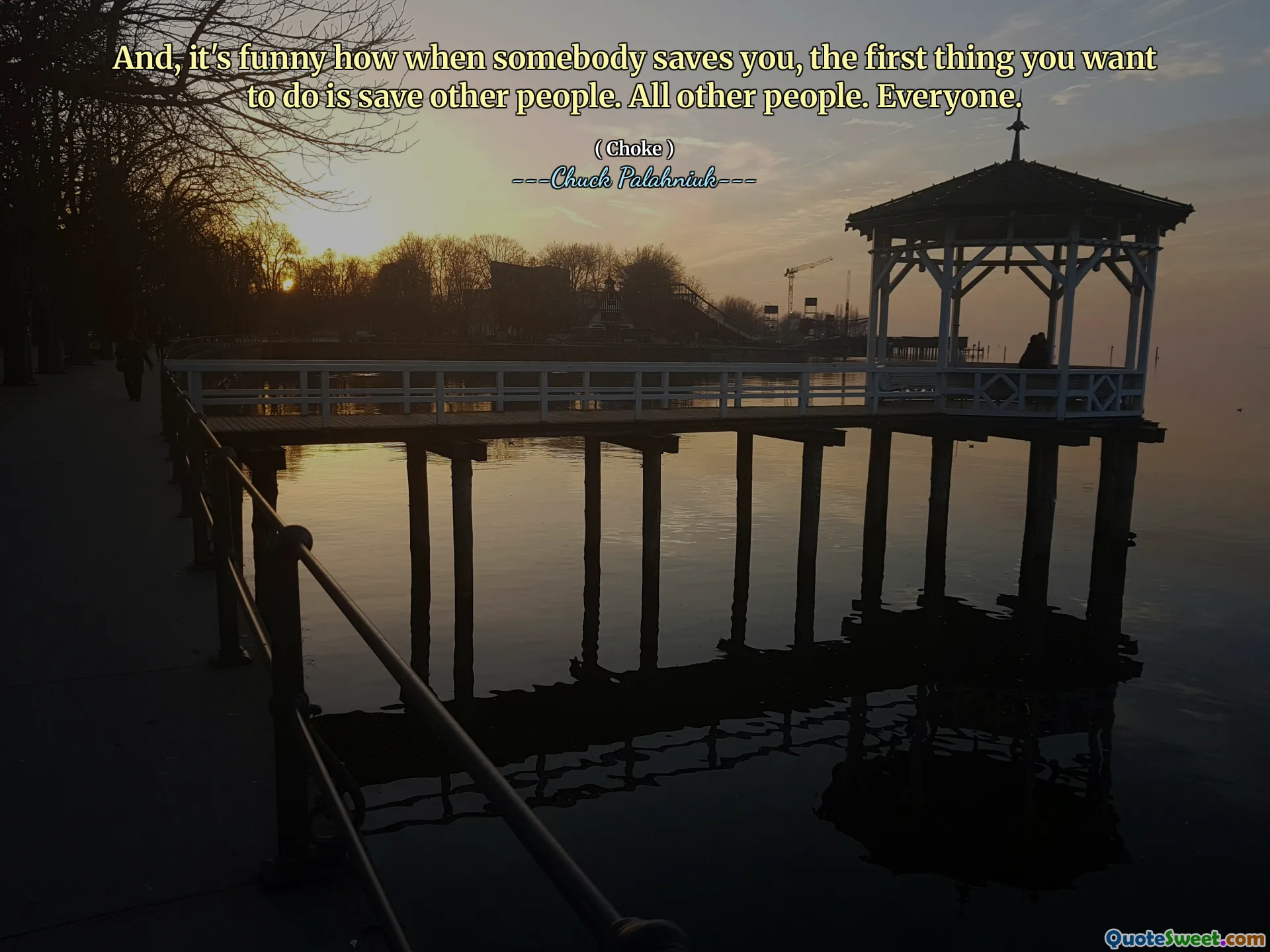 And, it's funny how when somebody saves you, the first thing you want to do is save other people. All other people. Everyone.