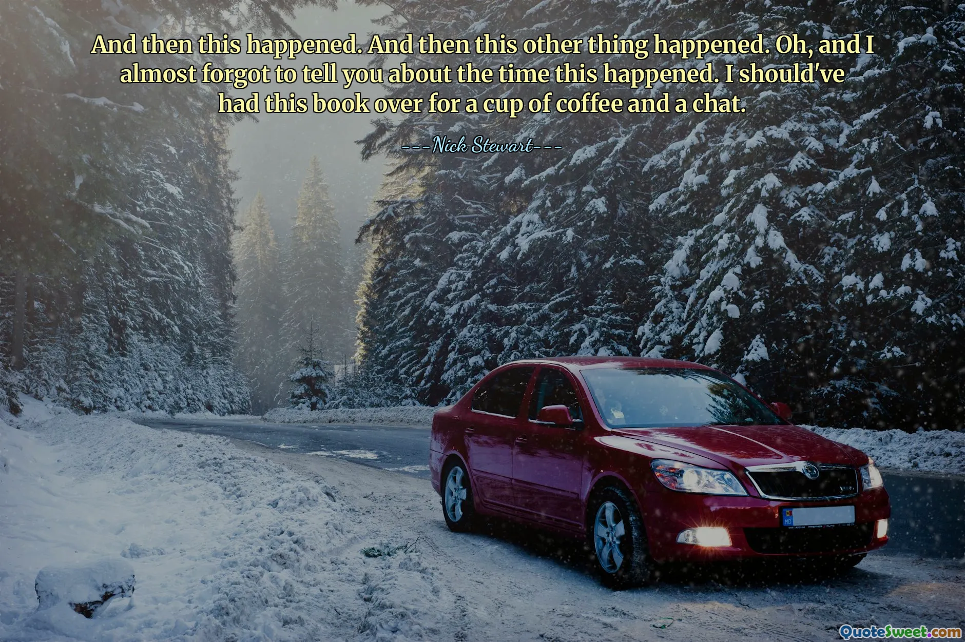 And then this happened. And then this other thing happened. Oh, and I almost forgot to tell you about the time this happened. I should've had this book over for a cup of coffee and a chat.