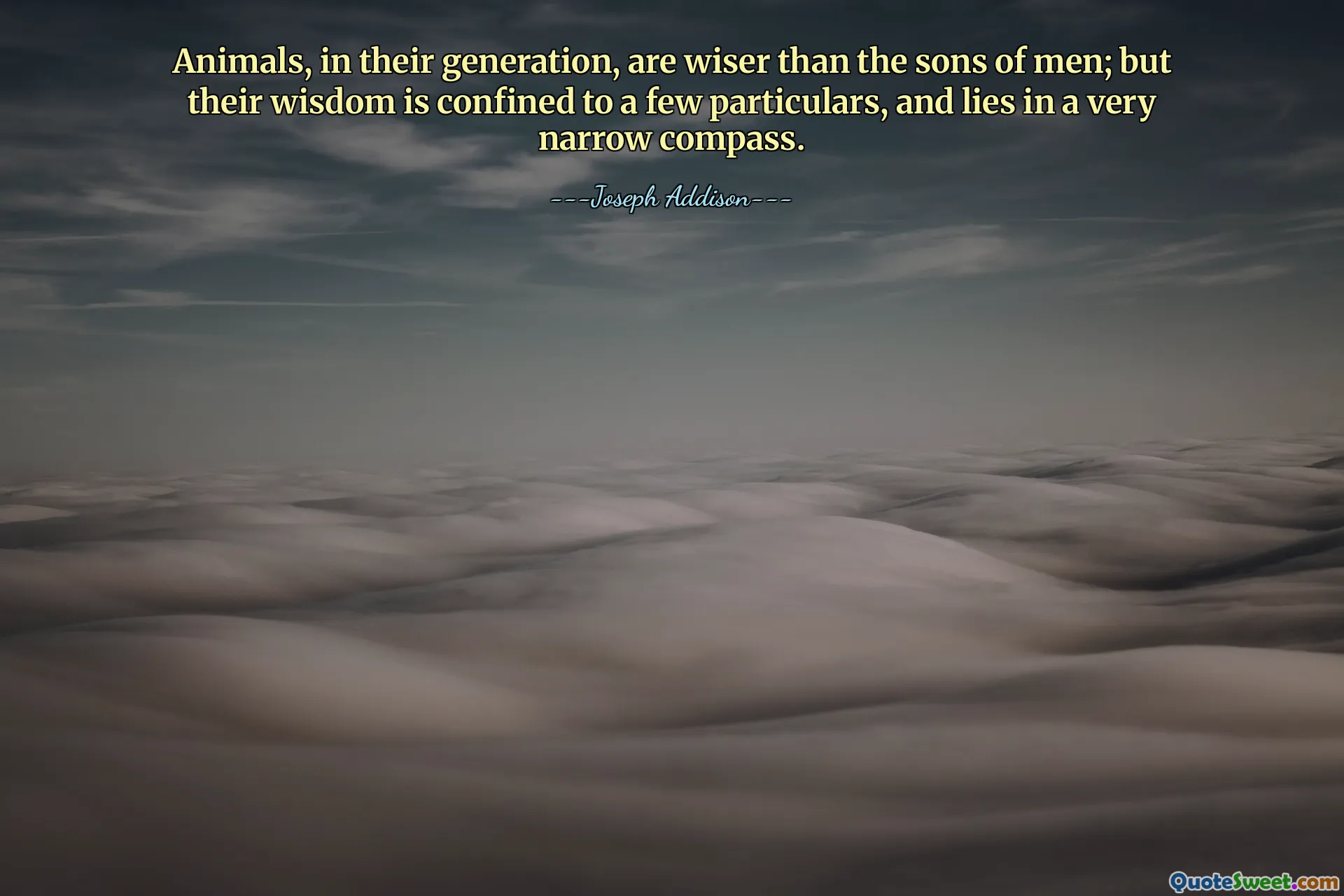 Animals, in their generation, are wiser than the sons of men; but their wisdom is confined to a few particulars, and lies in a very narrow compass.