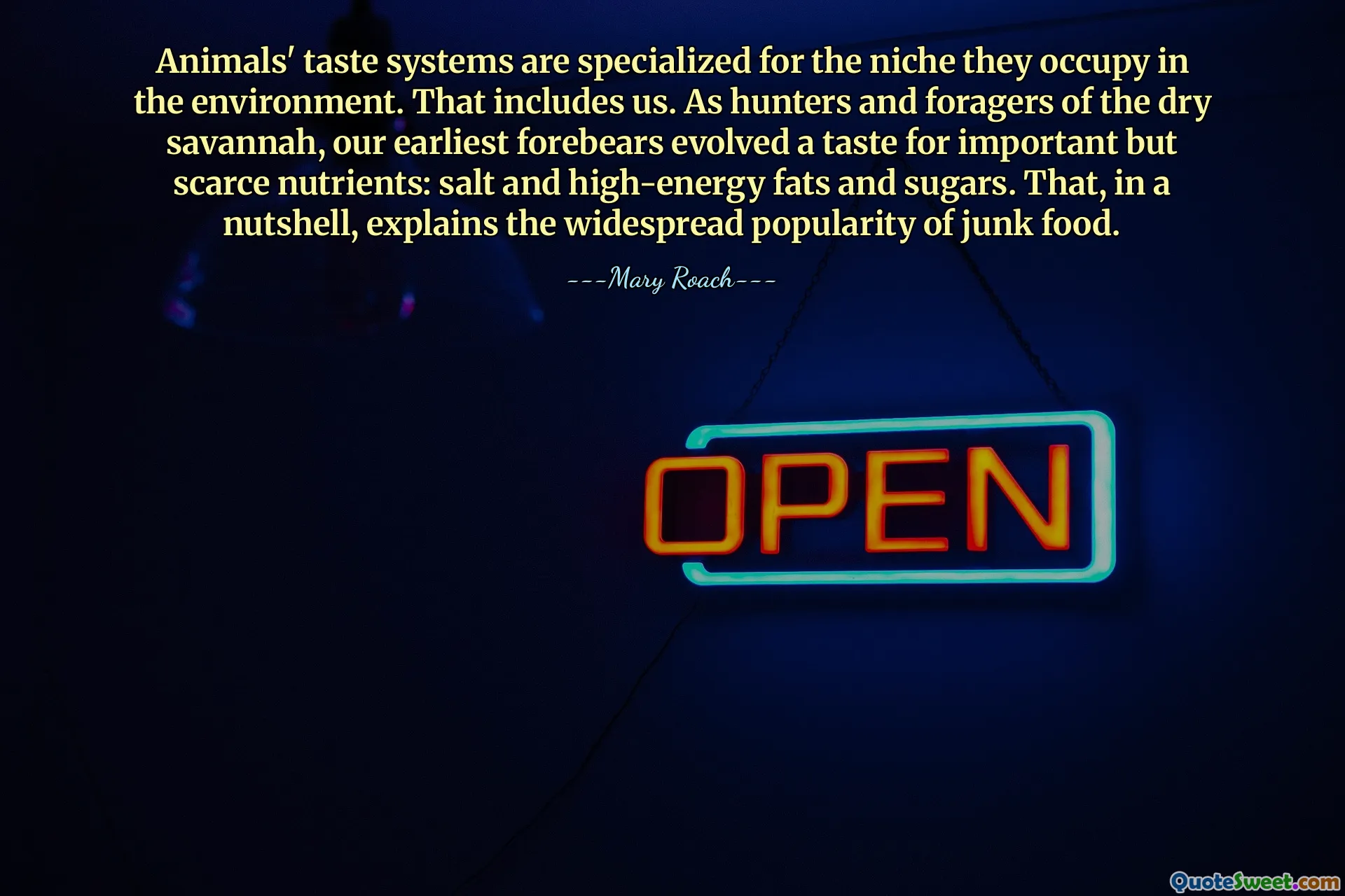 Вкусовая система животных специализирована в зависимости от той ниши, которую они занимают в окружающей среде. Это включает и нас. Будучи охотниками и собирателями сухой саванны, наши самые ранние предки развили вкус к важным, но дефицитным питательным веществам: соли, высокоэнергетическим жирам и сахарам. Вкратце, это объясняет широкую популярность нездоровой пищи.