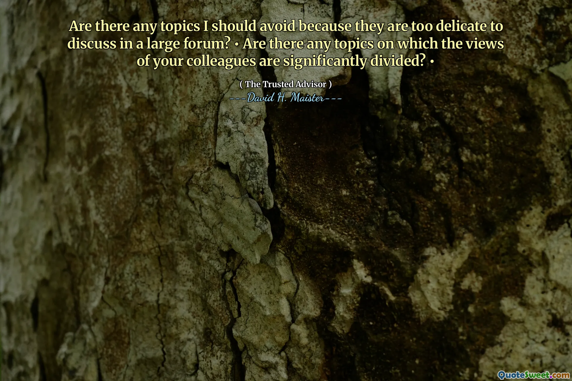 ¿Hay algún tema que deba evitar porque son demasiado delicados para discutir en un gran foro? • ¿Hay algún tema en los que las vistas de sus colegas se dividan significativamente? •