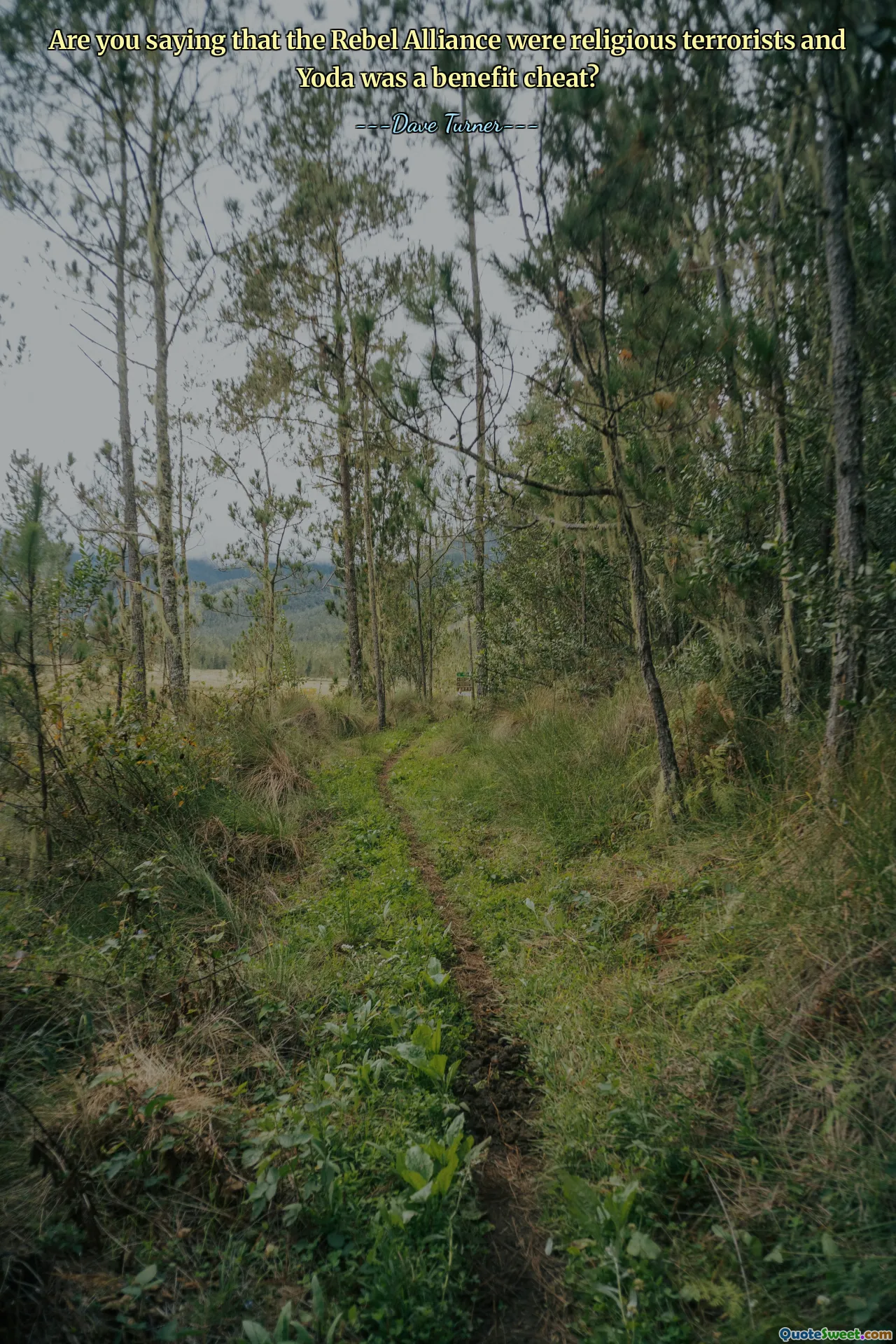 Are you saying that the Rebel Alliance were religious terrorists and Yoda was a benefit cheat?