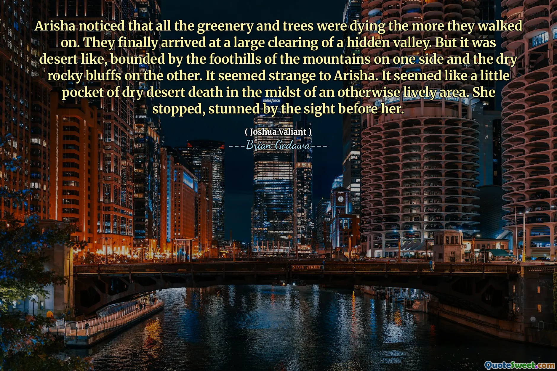 Arisha noticed that all the greenery and trees were dying the more they walked on. They finally arrived at a large clearing of a hidden valley. But it was desert like, bounded by the foothills of the mountains on one side and the dry rocky bluffs on the other. It seemed strange to Arisha. It seemed like a little pocket of dry desert death in the midst of an otherwise lively area. She stopped, stunned by the sight before her.