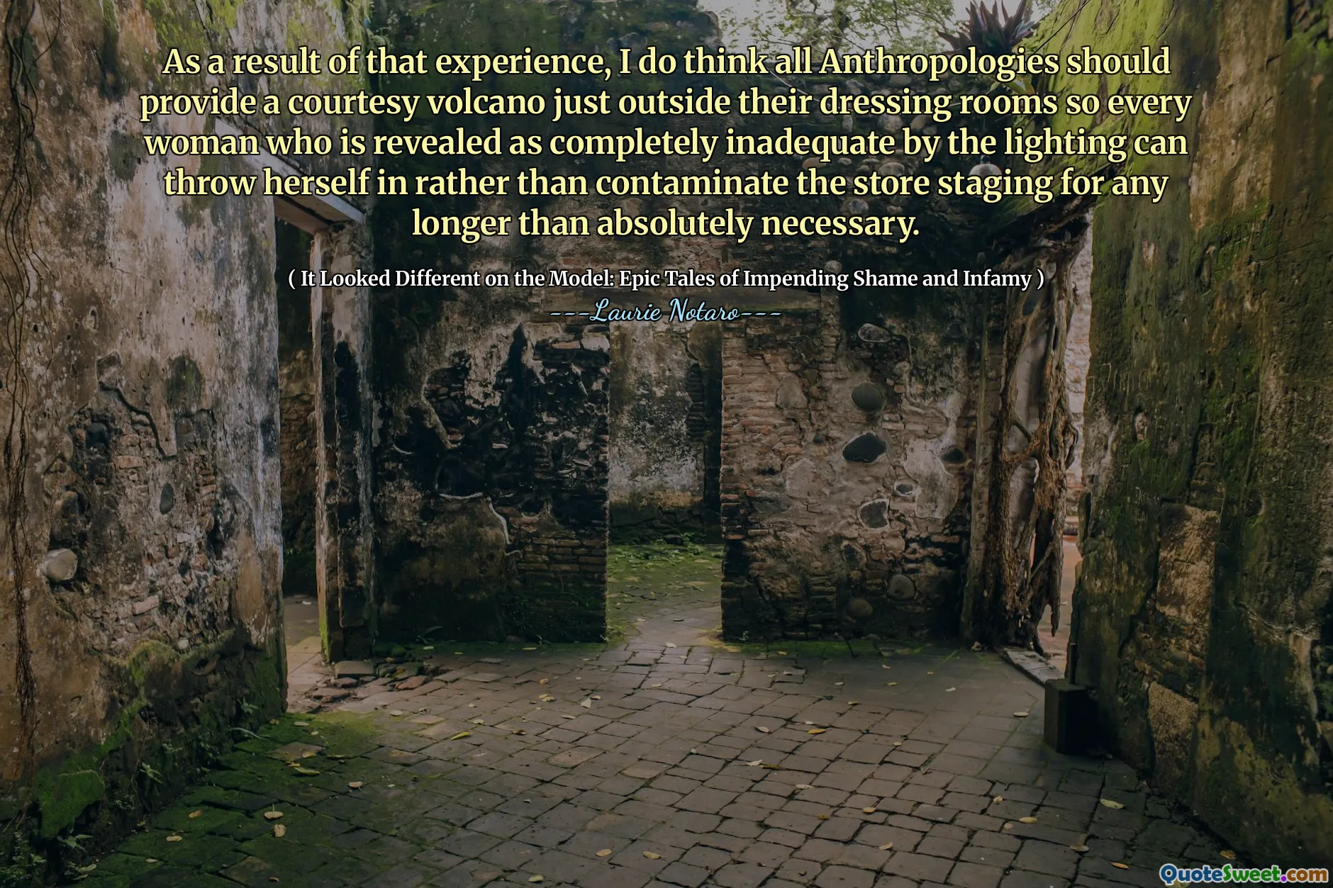 As a result of that experience, I do think all Anthropologies should provide a courtesy volcano just outside their dressing rooms so every woman who is revealed as completely inadequate by the lighting can throw herself in rather than contaminate the store staging for any longer than absolutely necessary.