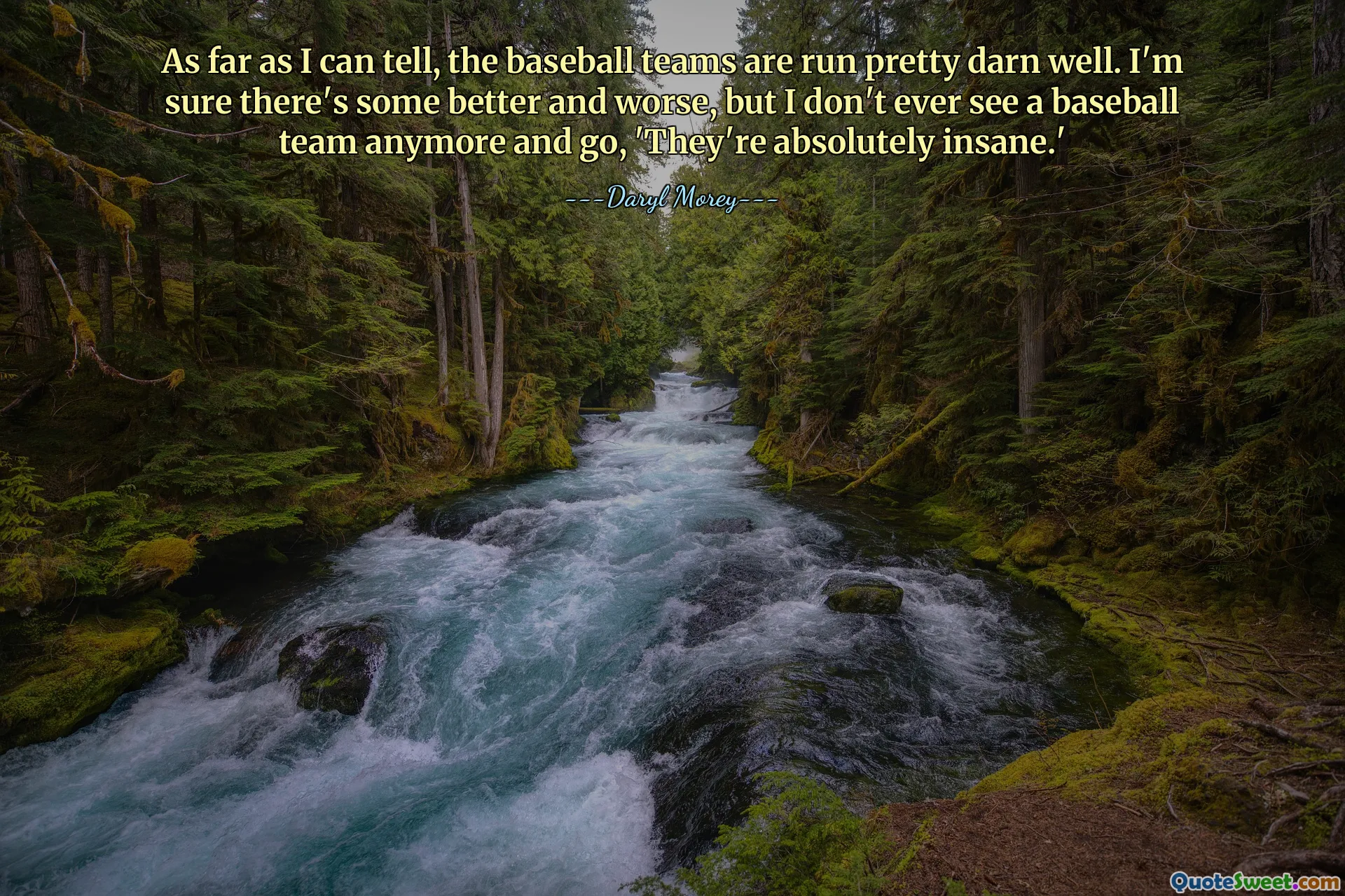 내가 아는 한, 야구팀은 꽤 잘 운영되고 있다. 더 좋은 것도 있고 더 나쁜 것도 있다고 확신하지만 더 이상 야구팀을 보고 '그들은 정말 미쳤어'라고 생각하지 않습니다.