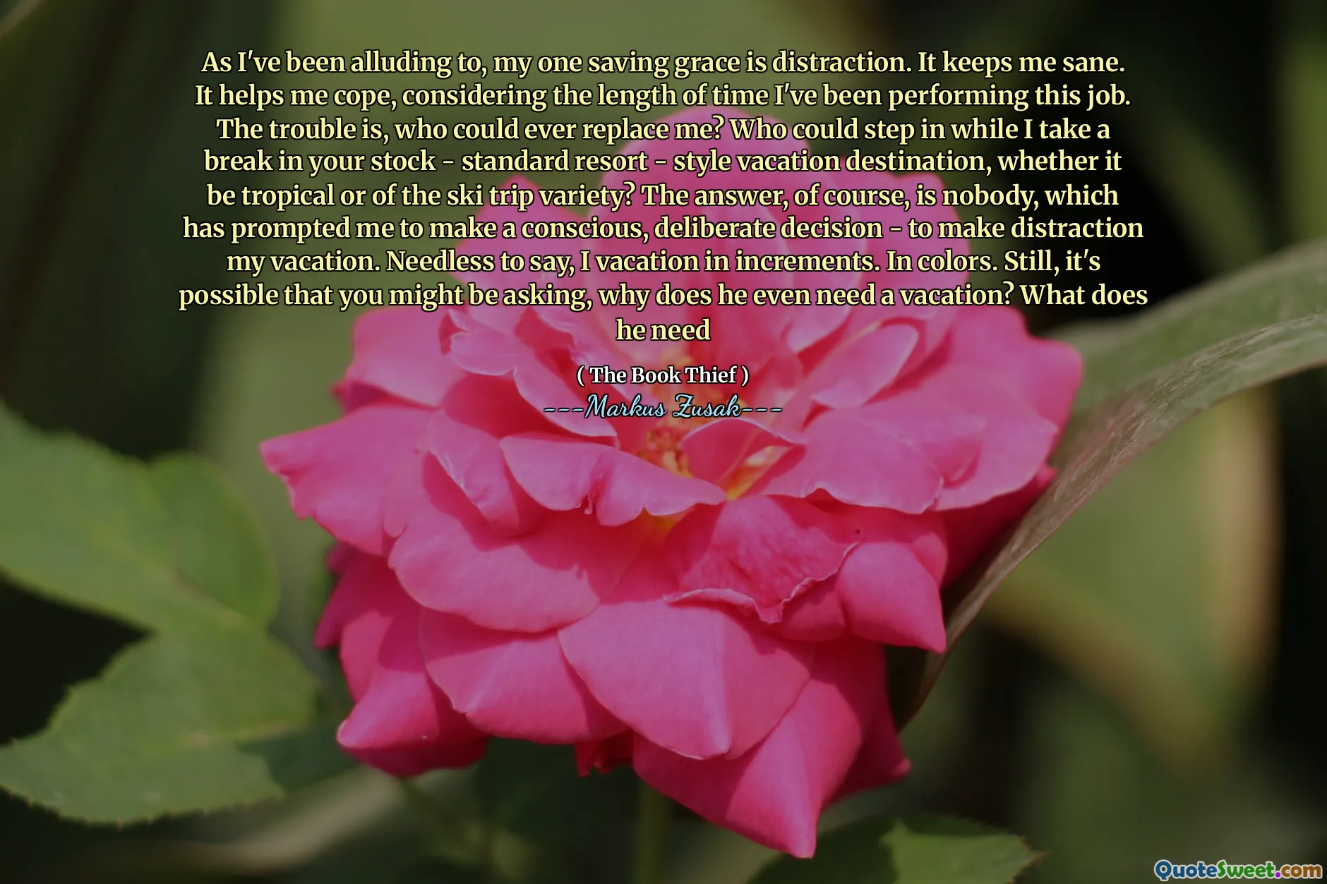 As I've been alluding to, my one saving grace is distraction. It keeps me sane. It helps me cope, considering the length of time I've been performing this job. The trouble is, who could ever replace me? Who could step in while I take a break in your stock - standard resort - style vacation destination, whether it be tropical or of the ski trip variety? The answer, of course, is nobody, which has prompted me to make a conscious, deliberate decision - to make distraction my vacation. Needless to say, I vacation in increments. In colors. Still, it's possible that you might be asking, why does he even need a vacation? What does he need