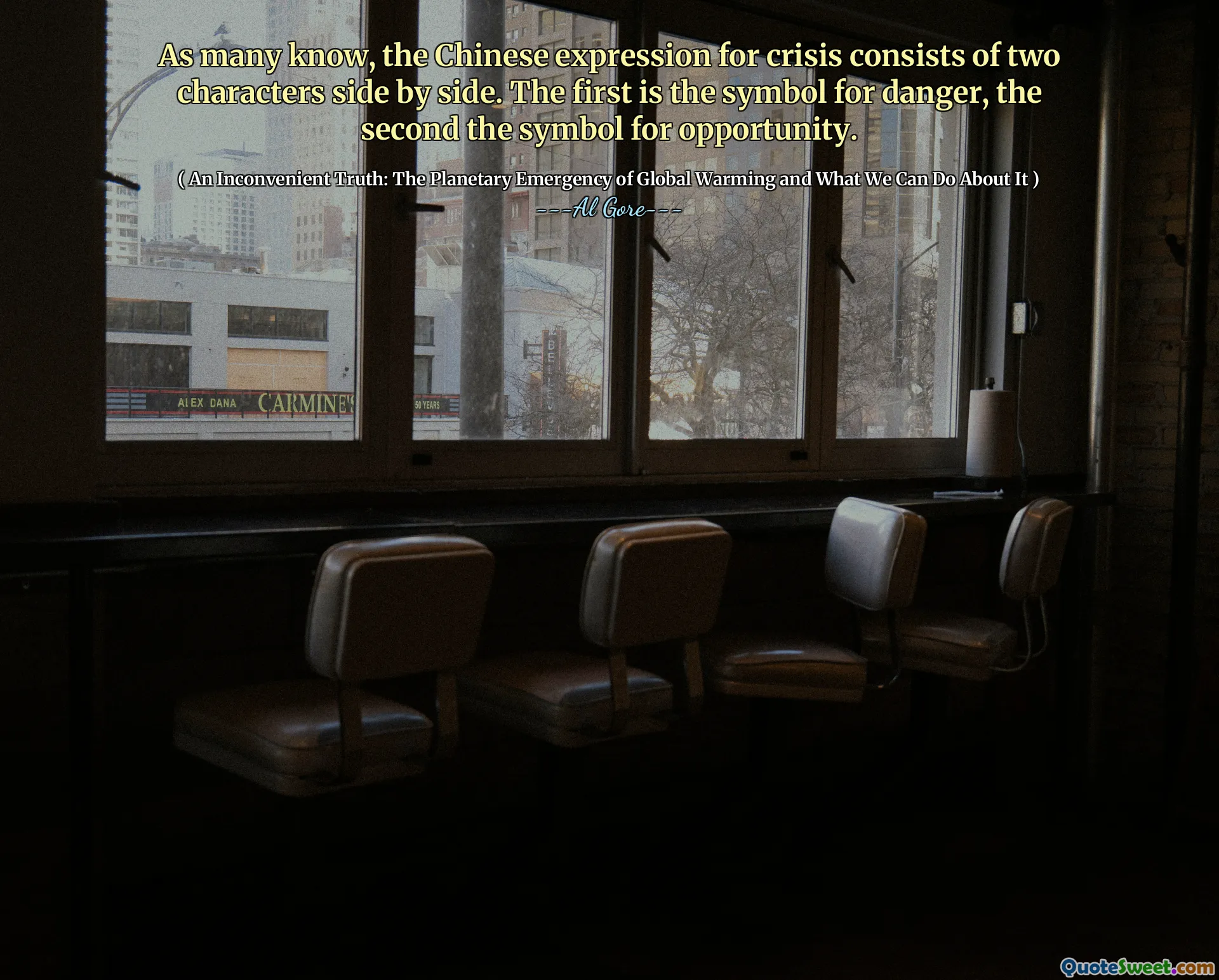 As many know, the Chinese expression for crisis consists of two characters side by side. The first is the symbol for danger, the second the symbol for opportunity.