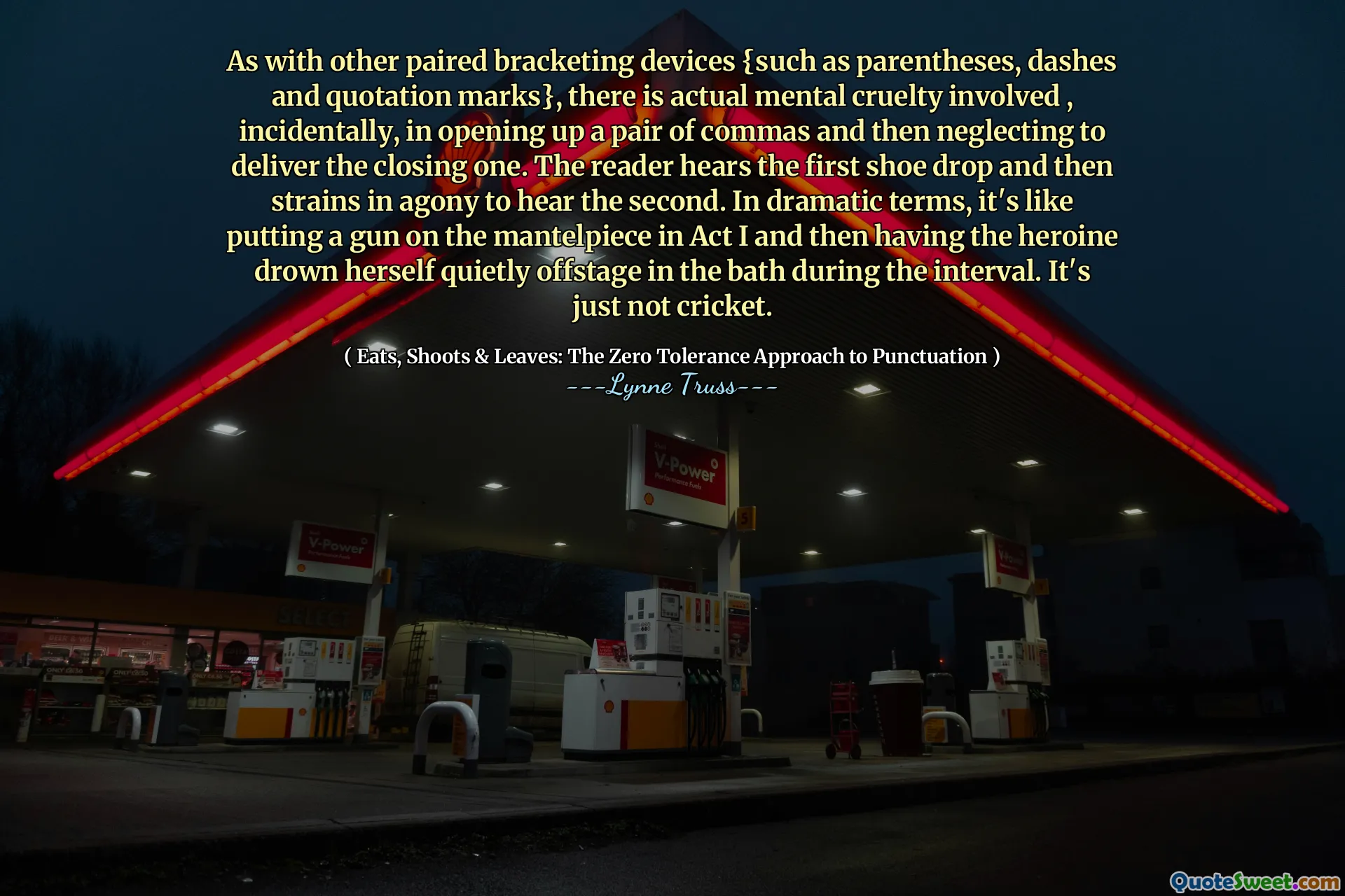 As with other paired bracketing devices {such as parentheses, dashes and quotation marks}, there is actual mental cruelty involved , incidentally, in opening up a pair of commas and then neglecting to deliver the closing one. The reader hears the first shoe drop and then strains in agony to hear the second. In dramatic terms, it's like putting a gun on the mantelpiece in Act I and then having the heroine drown herself quietly offstage in the bath during the interval. It's just not cricket.