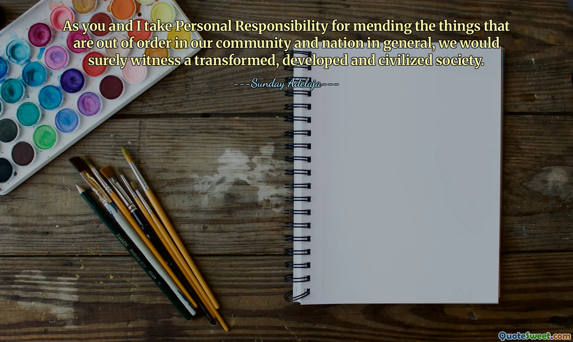 As you and I take Personal Responsibility for mending the things that are out of order in our community and nation in general, we would surely witness a transformed, developed and civilized society.