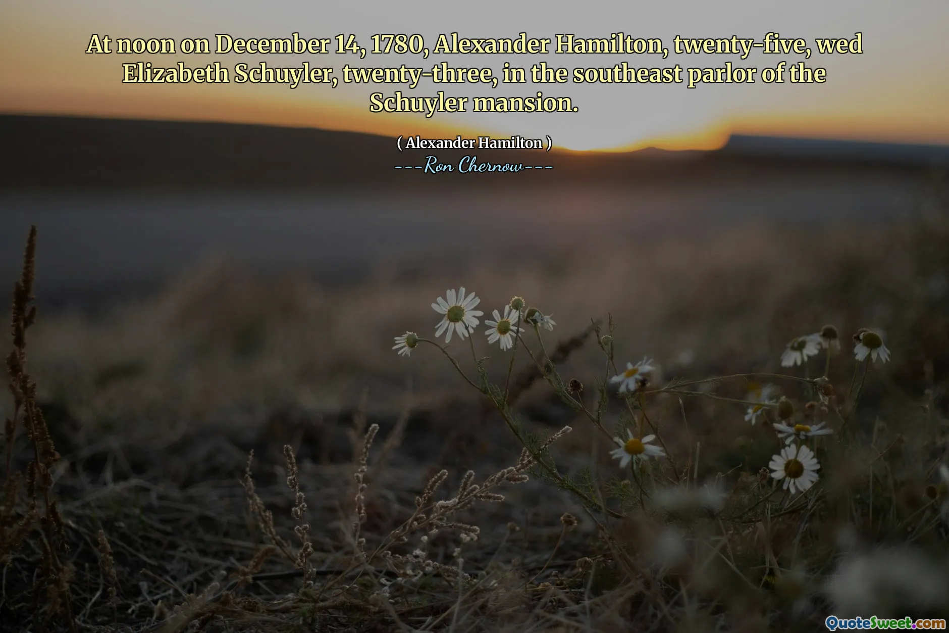 At noon on December 14, 1780, Alexander Hamilton, twenty-five, wed Elizabeth Schuyler, twenty-three, in the southeast parlor of the Schuyler mansion.