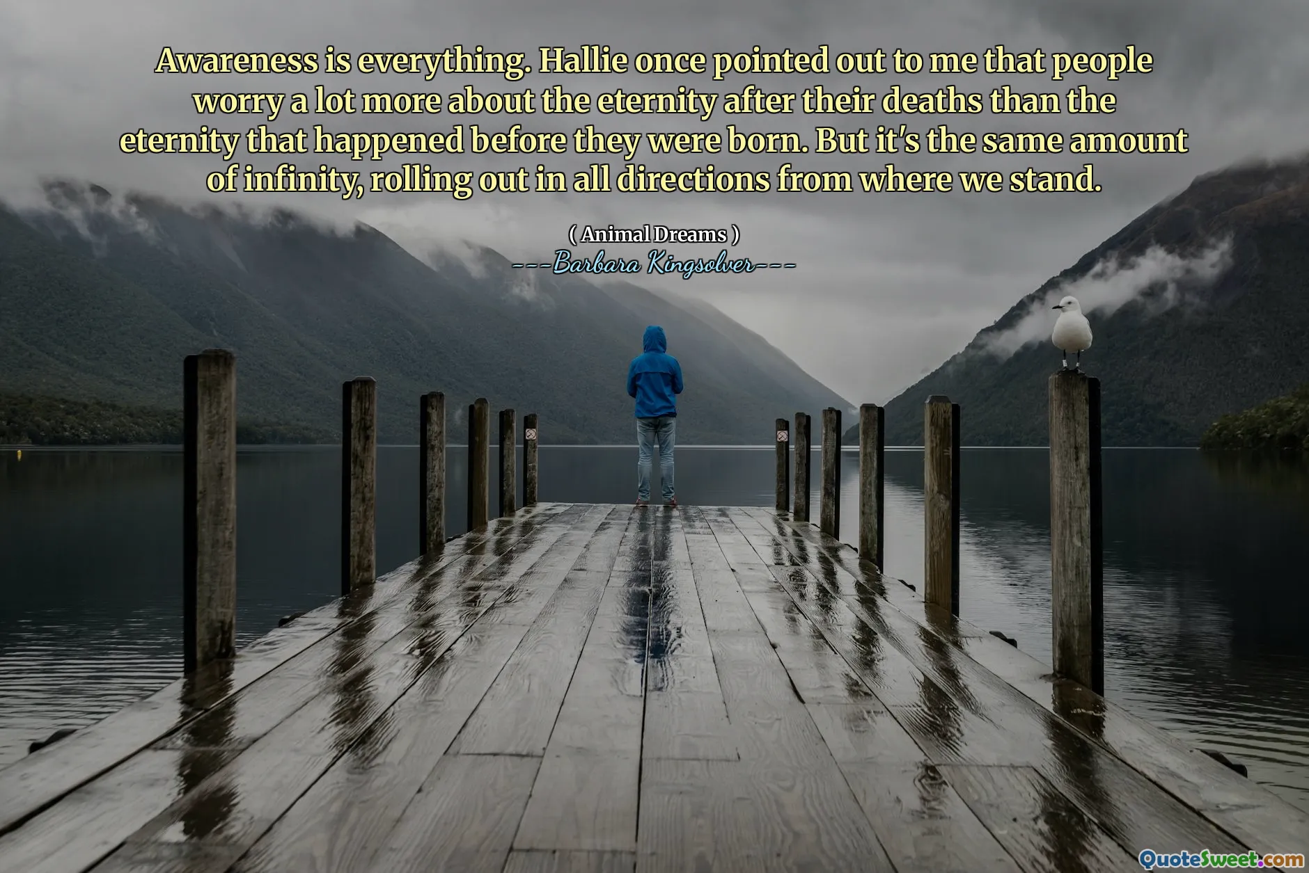 الوعي هو كل شيء. أشار لي هالي ذات مرة إلى أن الناس يقلقون كثيرًا حول الأبدية بعد وفاتهم أكثر من الأبدية التي حدثت قبل ولادتهم. لكنها نفس القدر من اللانهاية ، حيث تطرح في جميع الاتجاهات من حيث نقف.
