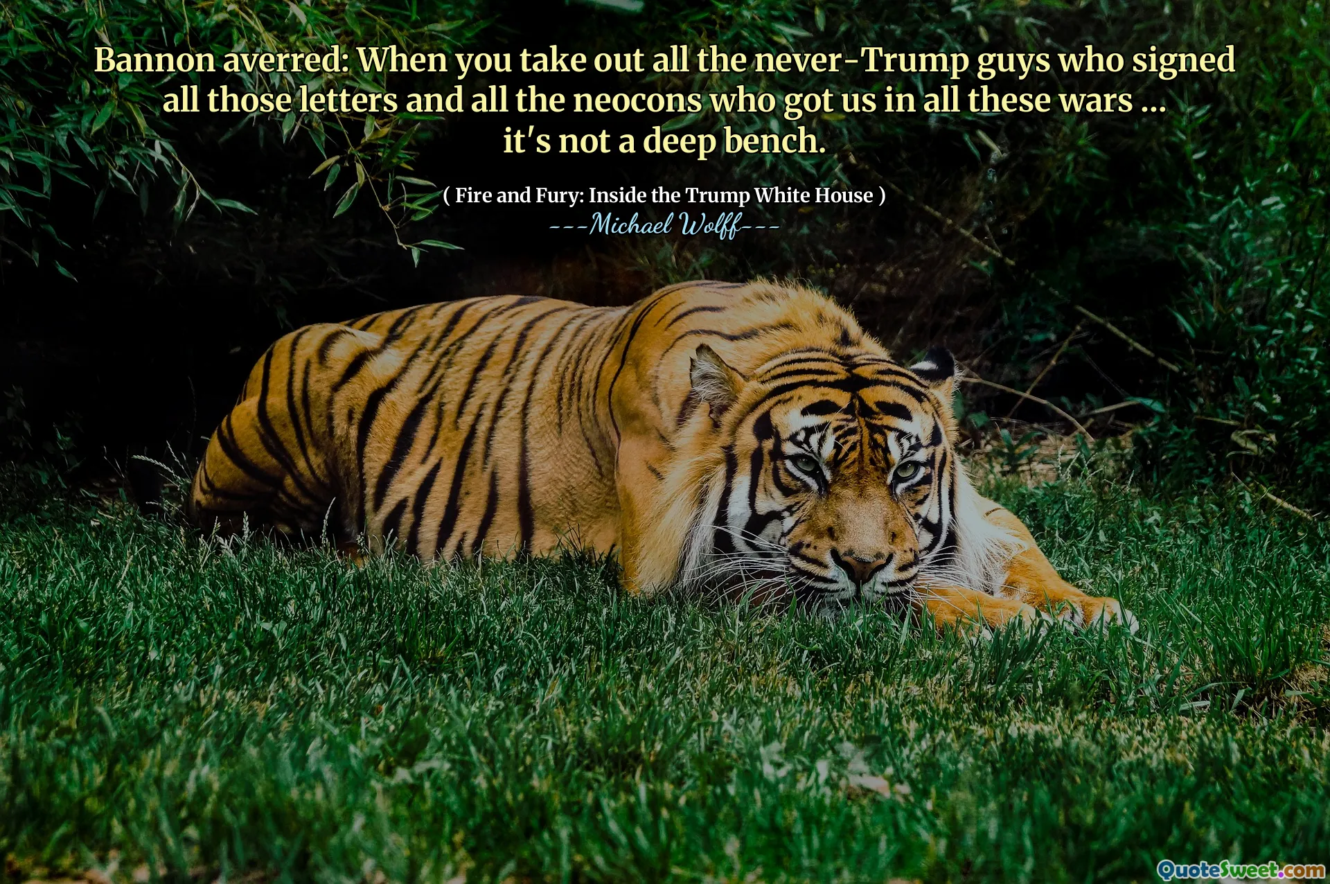 Bannon averred: When you take out all the never-Trump guys who signed all those letters and all the neocons who got us in all these wars … it's not a deep bench.