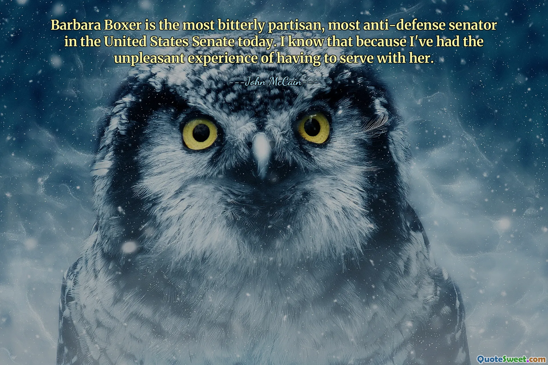 Barbara Boxer is the most bitterly partisan, most anti-defense senator in the United States Senate today. I know that because I've had the unpleasant experience of having to serve with her.
