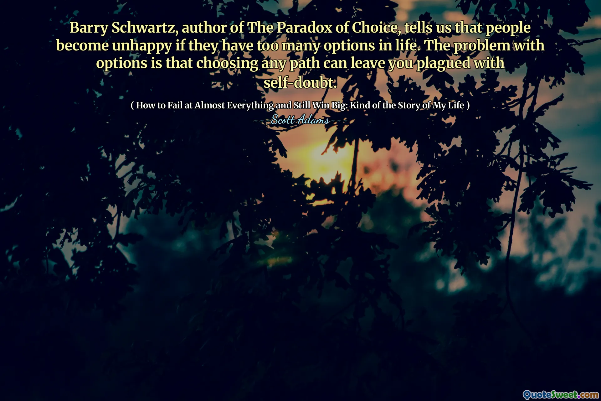 Barry Schwartz, autor Paradox of Choice, nám říká, že lidé jsou nešťastní, pokud mají v životě příliš mnoho možností. Problém s možnostmi je v tom, že výběr jakékoli cesty vás může nechat sužované pochybnostmi.