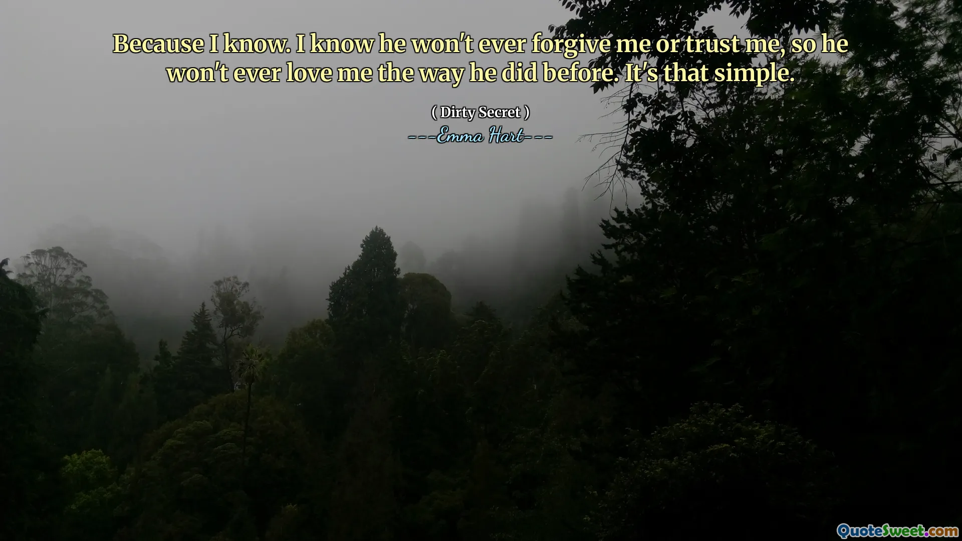 私が知っているからです。私は彼が私を許したり私を信頼したりしないことを知っているので、彼は以前のように私を愛していません。そんなに簡単です。