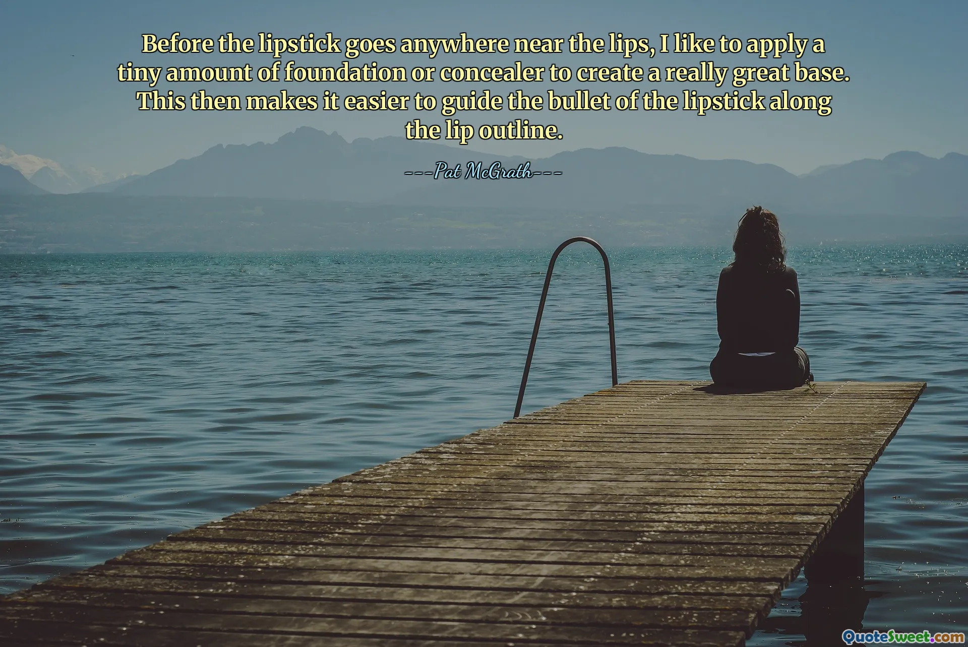 Before the lipstick goes anywhere near the lips, I like to apply a tiny amount of foundation or concealer to create a really great base. This then makes it easier to guide the bullet of the lipstick along the lip outline.