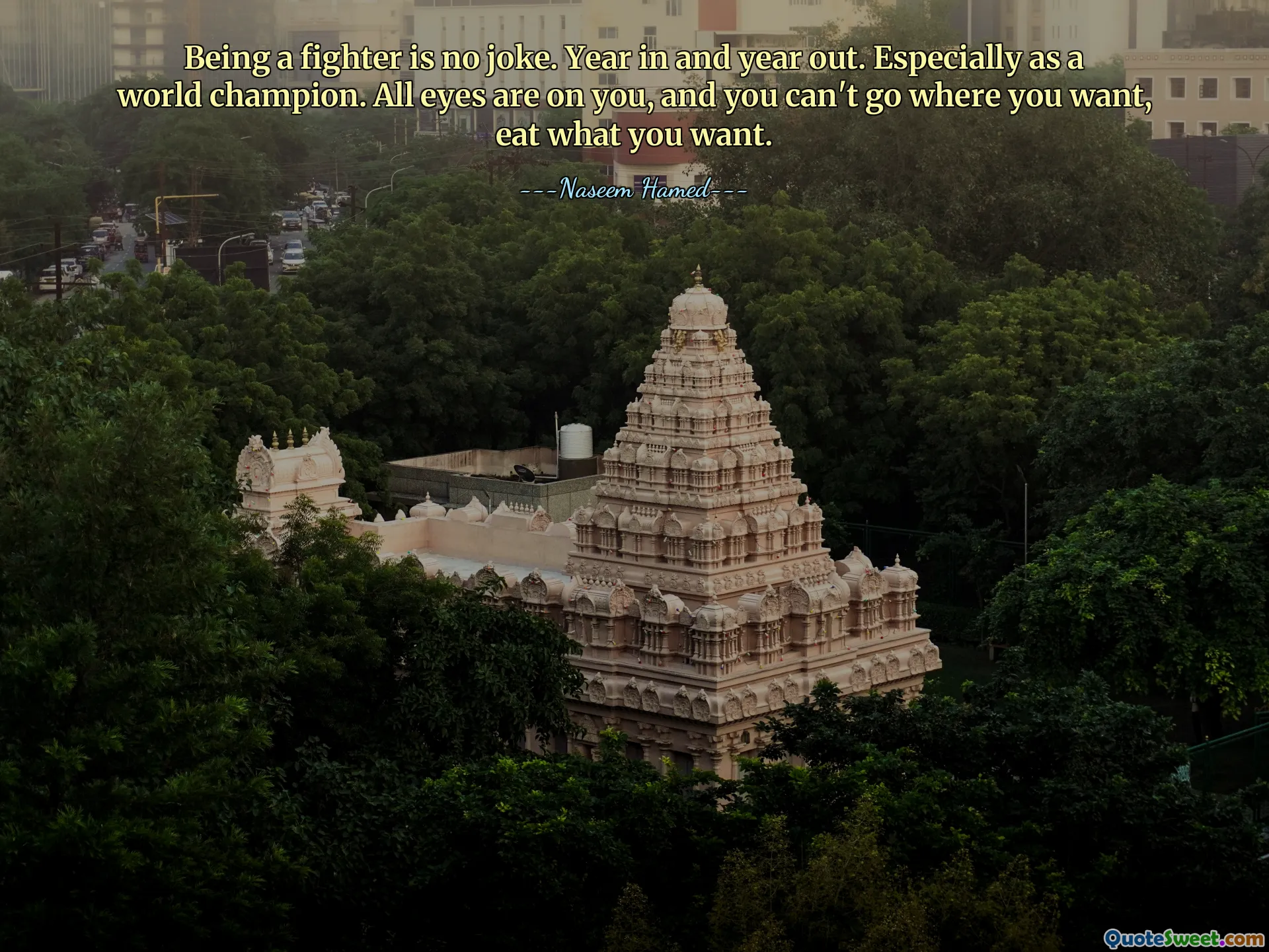 Being a fighter is no joke. Year in and year out. Especially as a world champion. All eyes are on you, and you can't go where you want, eat what you want.