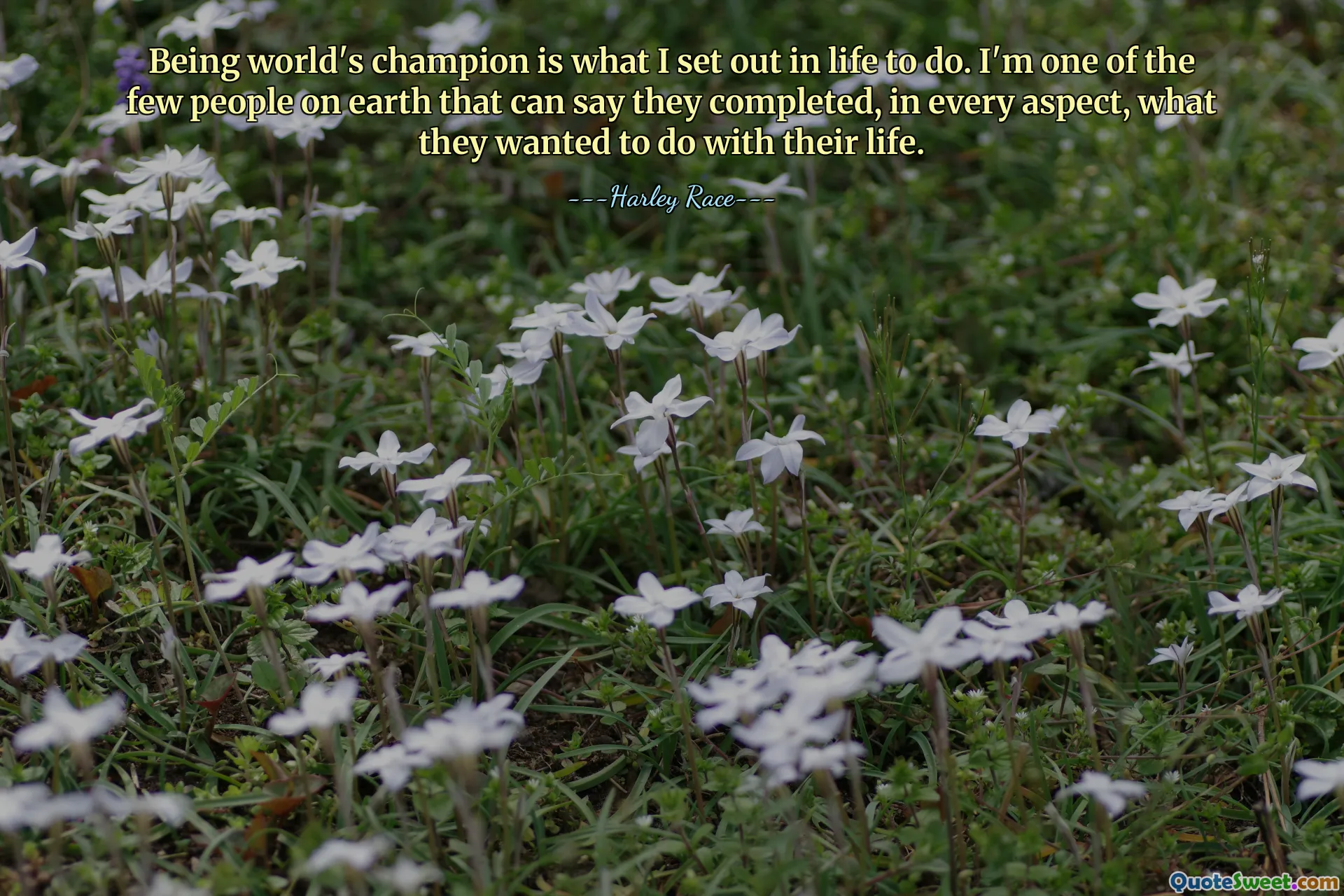 Being world's champion is what I set out in life to do. I'm one of the few people on earth that can say they completed, in every aspect, what they wanted to do with their life.