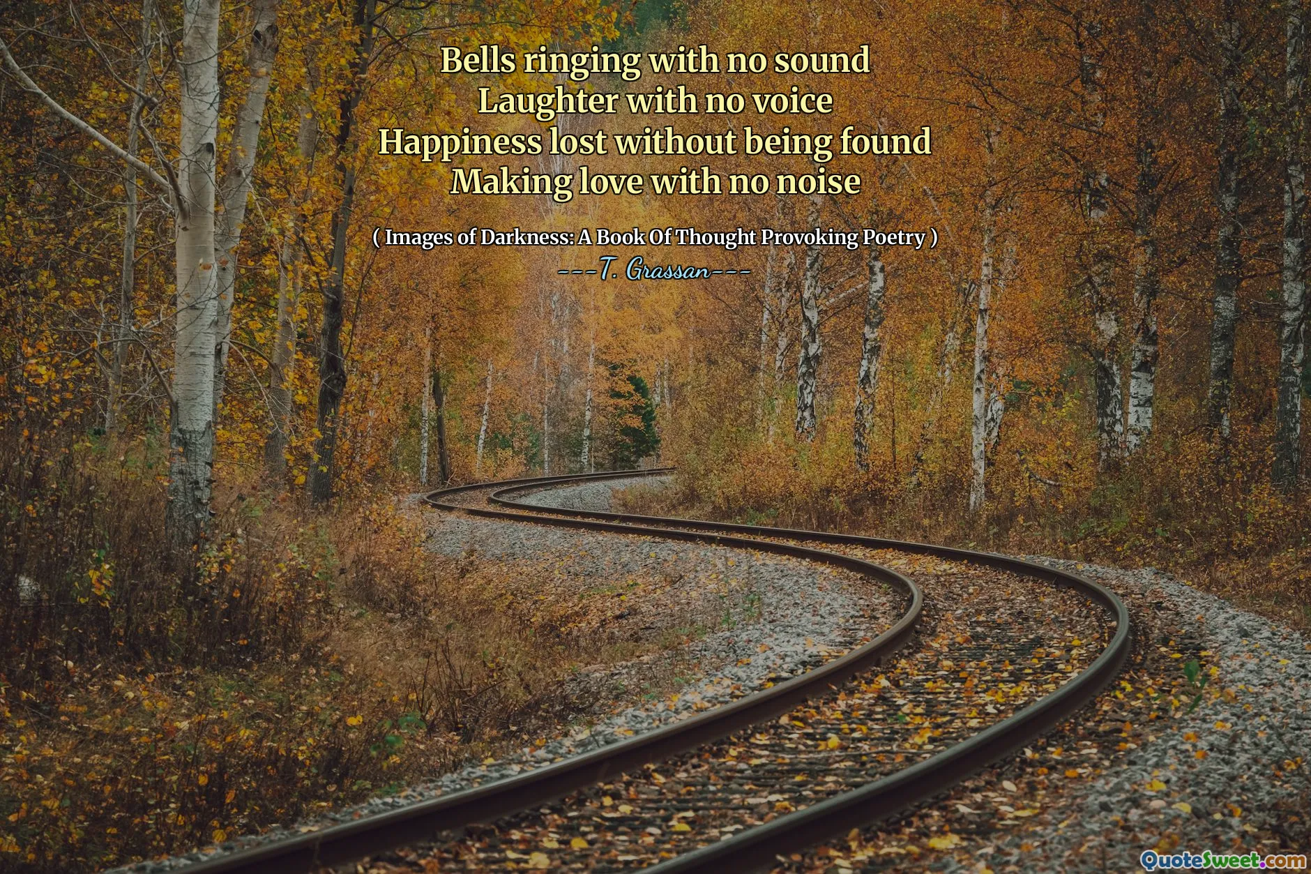 Bells ringing with no sound
Laughter with no voice
Happiness lost without being found
Making love with no noise