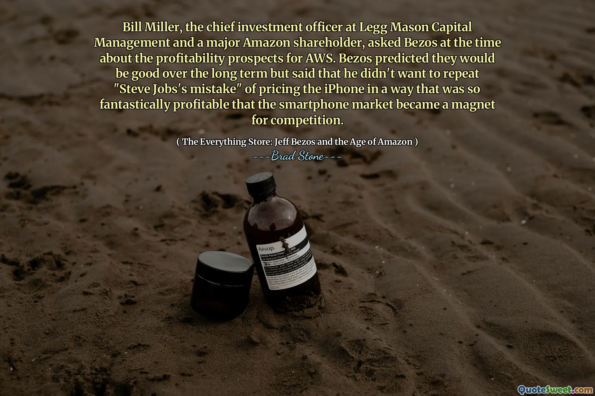 Bill Miller, the chief investment officer at Legg Mason Capital Management and a major Amazon shareholder, asked Bezos at the time about the profitability prospects for AWS. Bezos predicted they would be good over the long term but said that he didn't want to repeat "Steve Jobs's mistake" of pricing the iPhone in a way that was so fantastically profitable that the smartphone market became a magnet for competition.