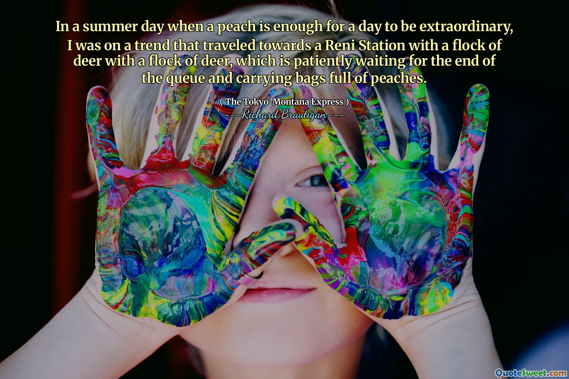 In a summer day when a peach is enough for a day to be extraordinary, I was on a trend that traveled towards a Reni Station with a flock of deer with a flock of deer, which is patiently waiting for the end of the queue and carrying bags full of peaches.