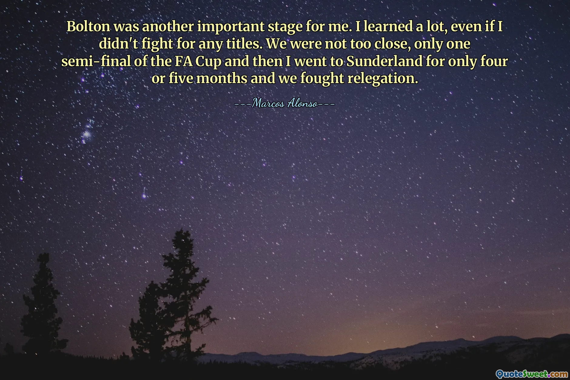 Bolton was another important stage for me. I learned a lot, even if I didn't fight for any titles. We were not too close, only one semi-final of the FA Cup and then I went to Sunderland for only four or five months and we fought relegation.
