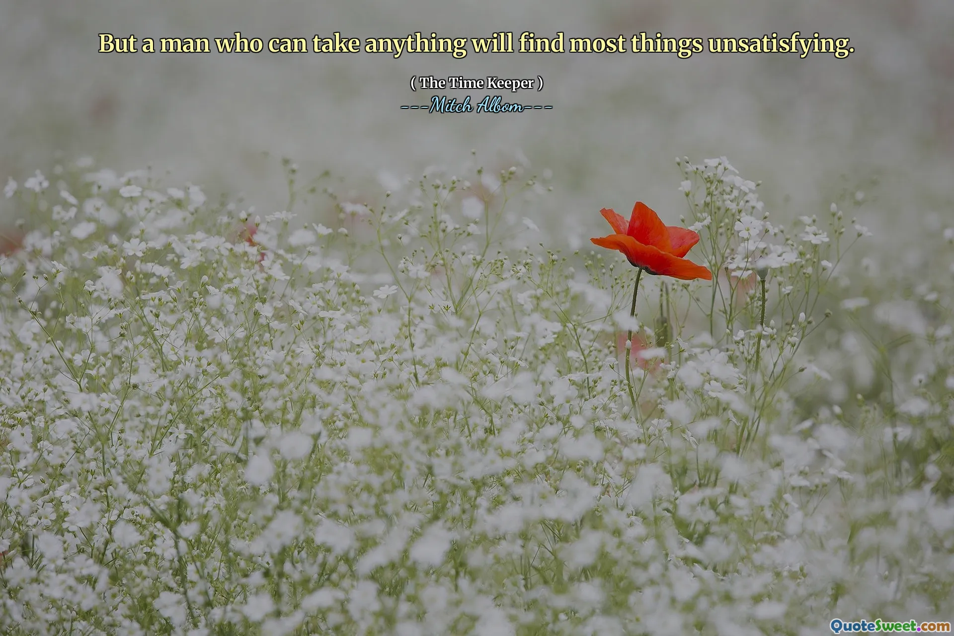 Ma un uomo che può prendere qualsiasi cosa troverà la maggior parte delle cose insoddisfacenti.