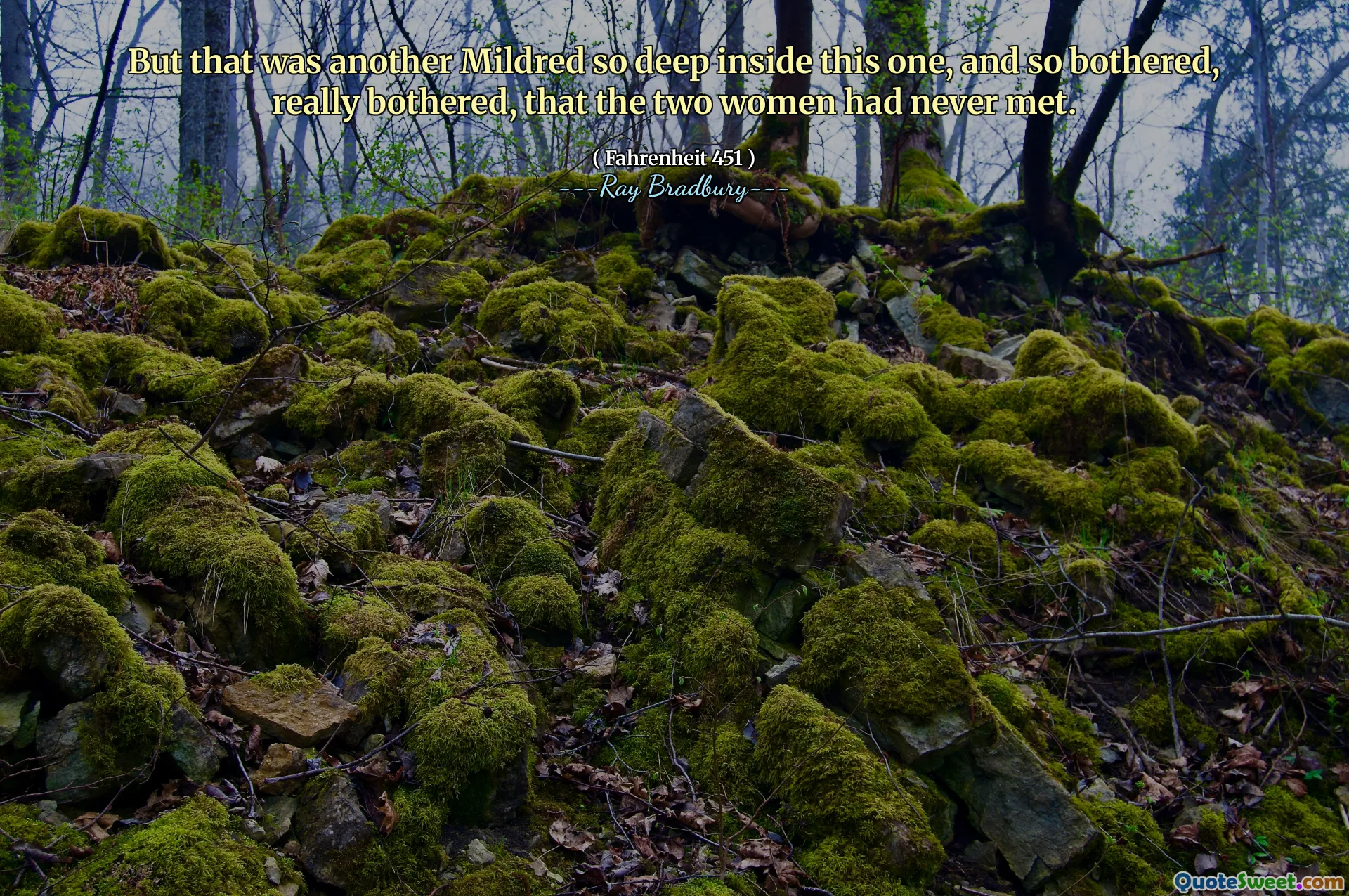 But that was another Mildred so deep inside this one, and so bothered, really bothered, that the two women had never met.