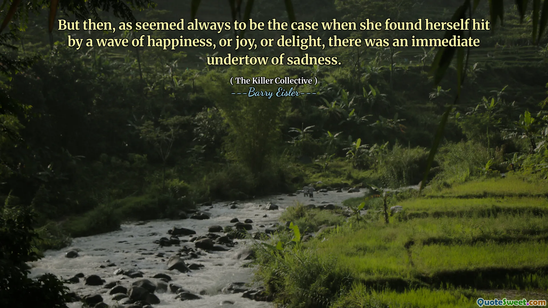 But then, as seemed always to be the case when she found herself hit by a wave of happiness, or joy, or delight, there was an immediate undertow of sadness.