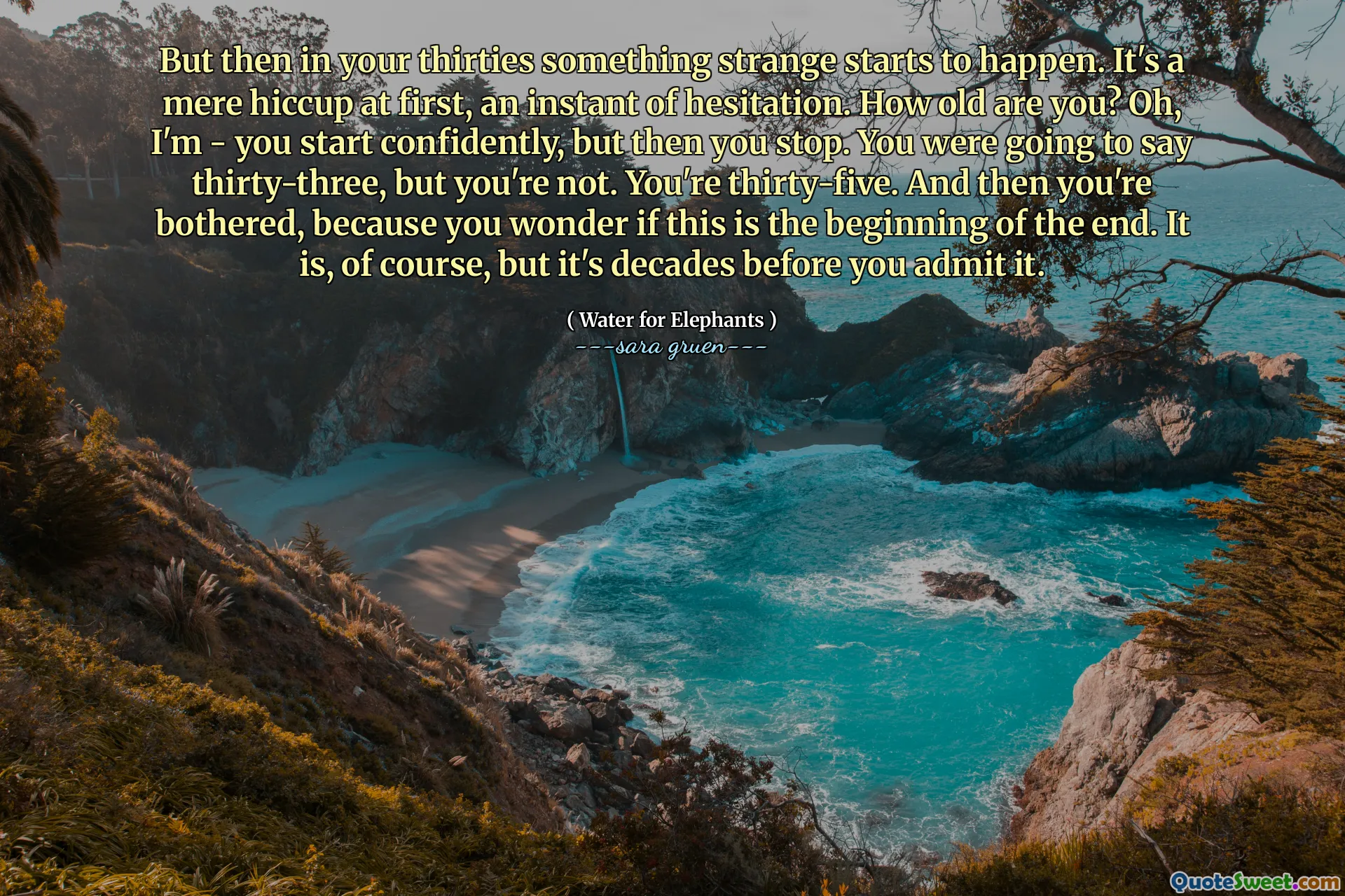 But then in your thirties something strange starts to happen. It's a mere hiccup at first, an instant of hesitation. How old are you? Oh, I'm - you start confidently, but then you stop. You were going to say thirty-three, but you're not. You're thirty-five. And then you're bothered, because you wonder if this is the beginning of the end. It is, of course, but it's decades before you admit it.