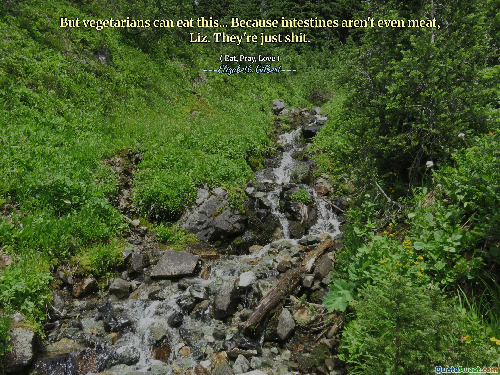 But vegetarians can eat this... Because intestines aren't even meat, Liz. They're just shit.