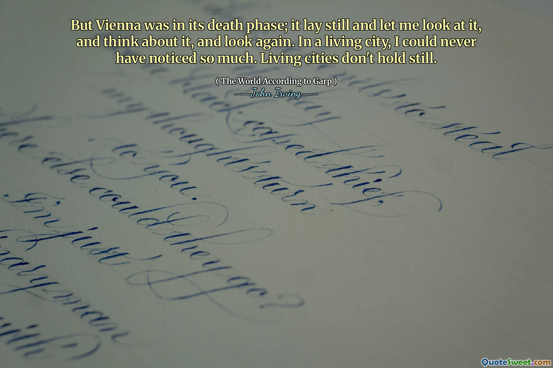 But Vienna was in its death phase; it lay still and let me look at it, and think about it, and look again. In a living city, I could never have noticed so much. Living cities don't hold still.