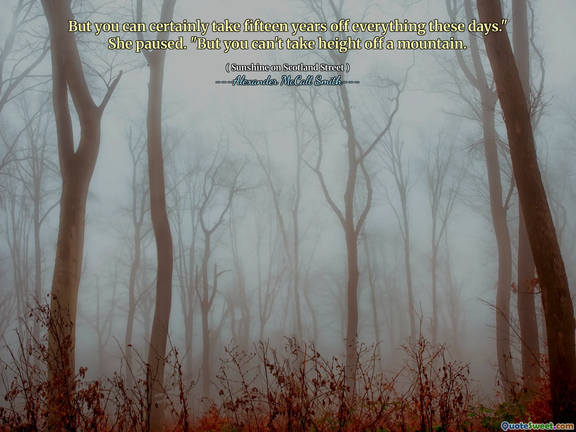 But you can certainly take fifteen years off everything these days." She paused. "But you can't take height off a mountain.