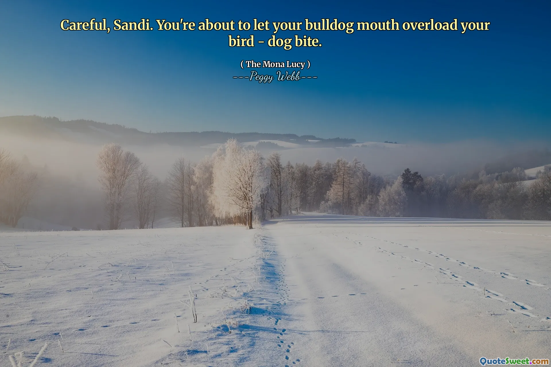 Careful, Sandi. You're about to let your bulldog mouth overload your bird - dog bite.