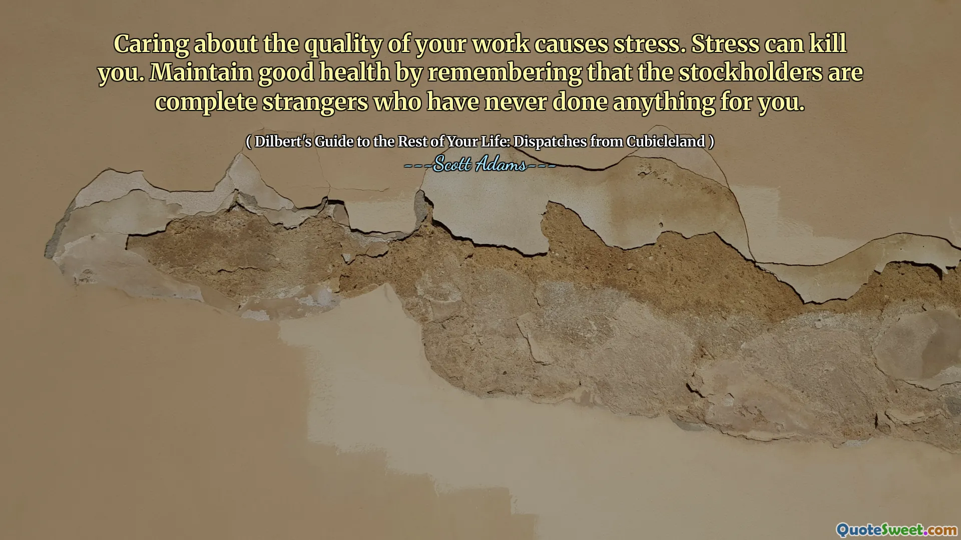 Att bry sig om kvaliteten på ditt arbete orsakar stress. Stress kan döda dig. Håll god hälsa genom att komma ihåg att aktieägarna är fullständiga främlingar som aldrig har gjort någonting för dig.